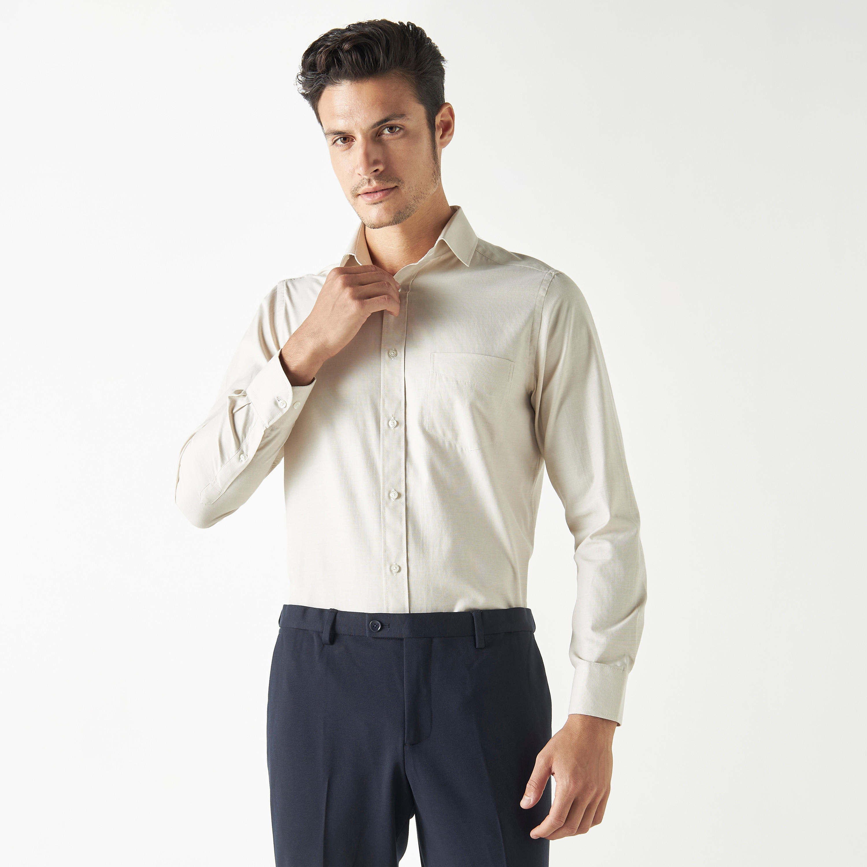Solid Shirt with Pocket and Long Sleeves-men-clothing-shirts-image-1