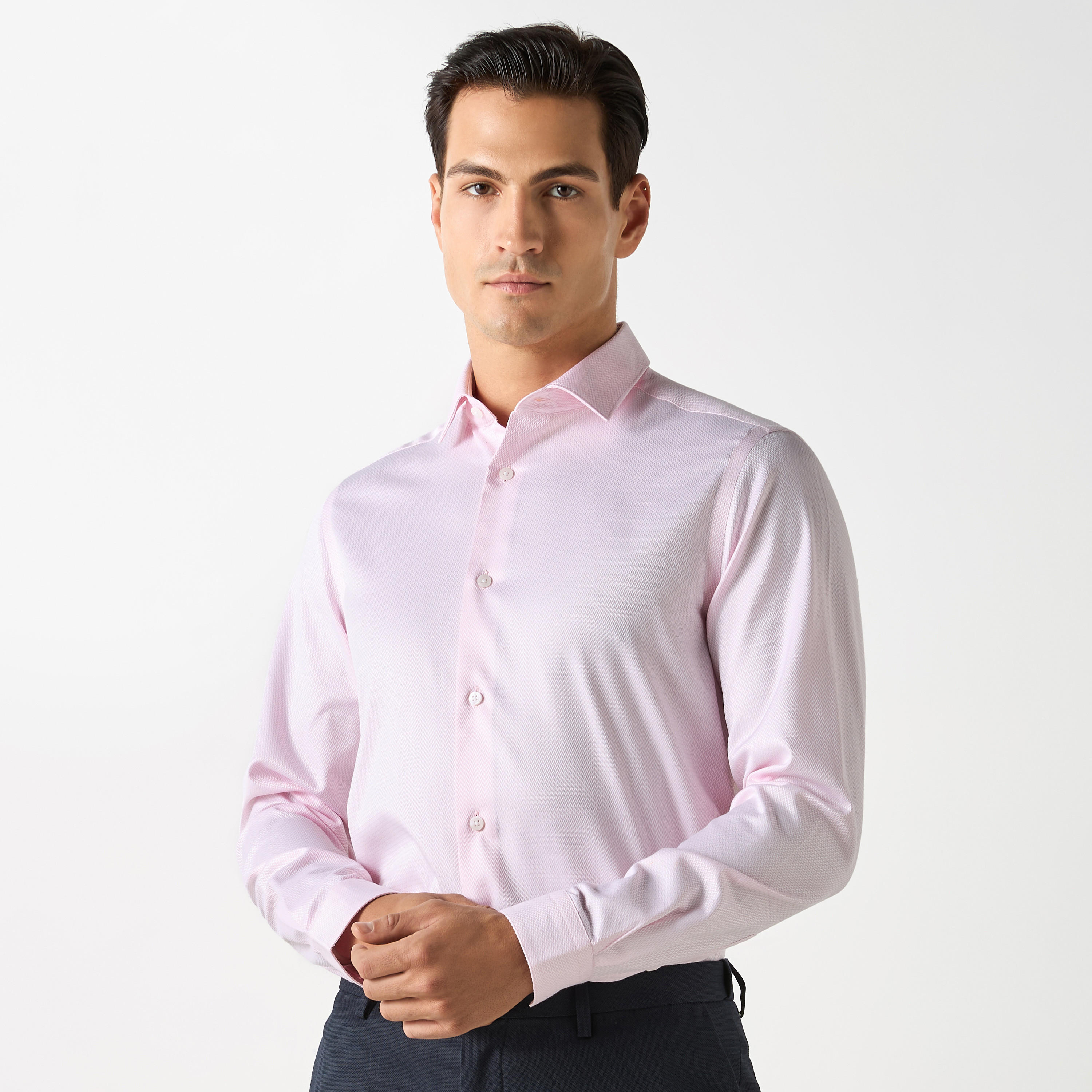Regular Fit Textured Shirt with Collar and Long Sleeves-men-clothing-shirts-image-1