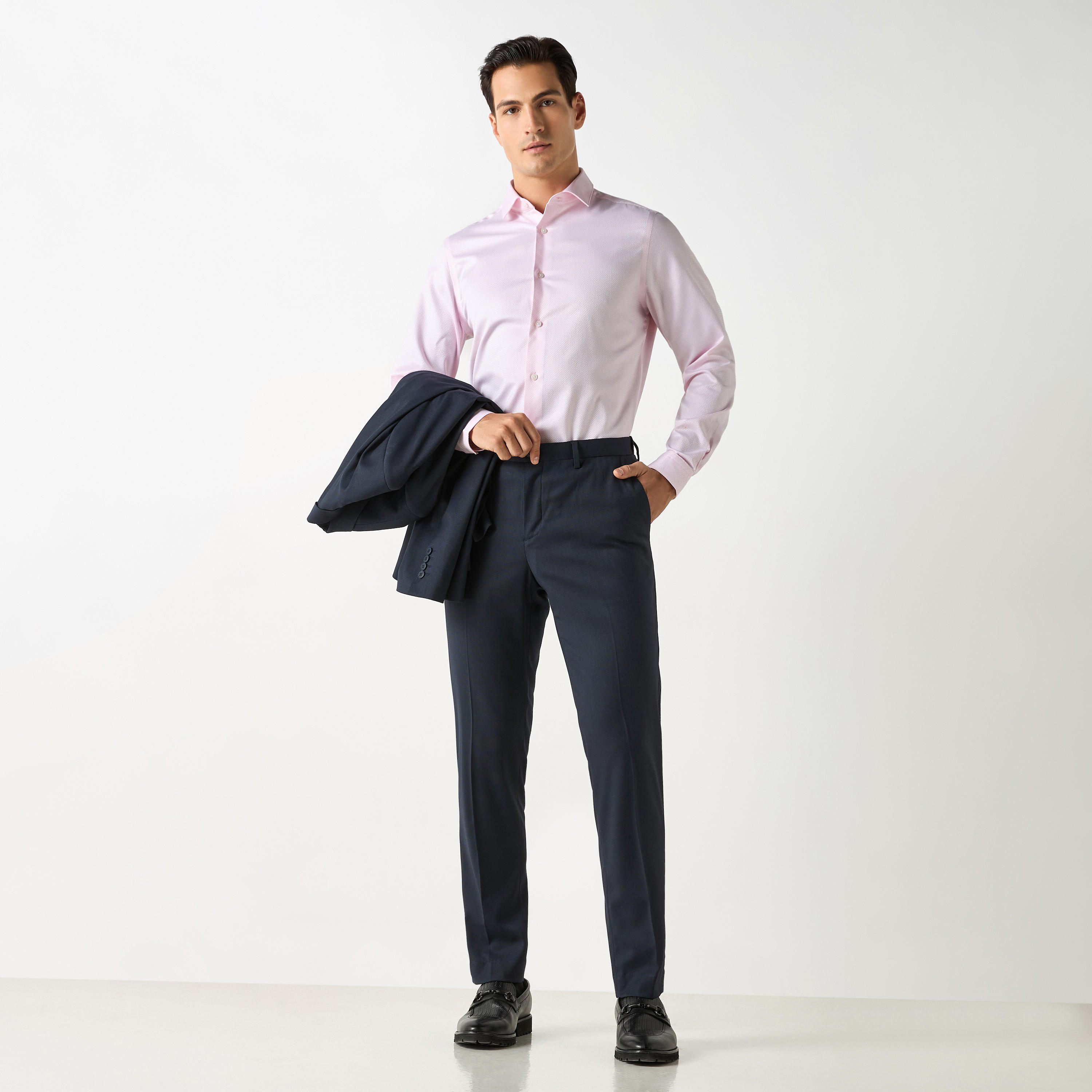 Regular Fit Textured Shirt with Collar and Long Sleeves-men-clothing-shirts-image-2