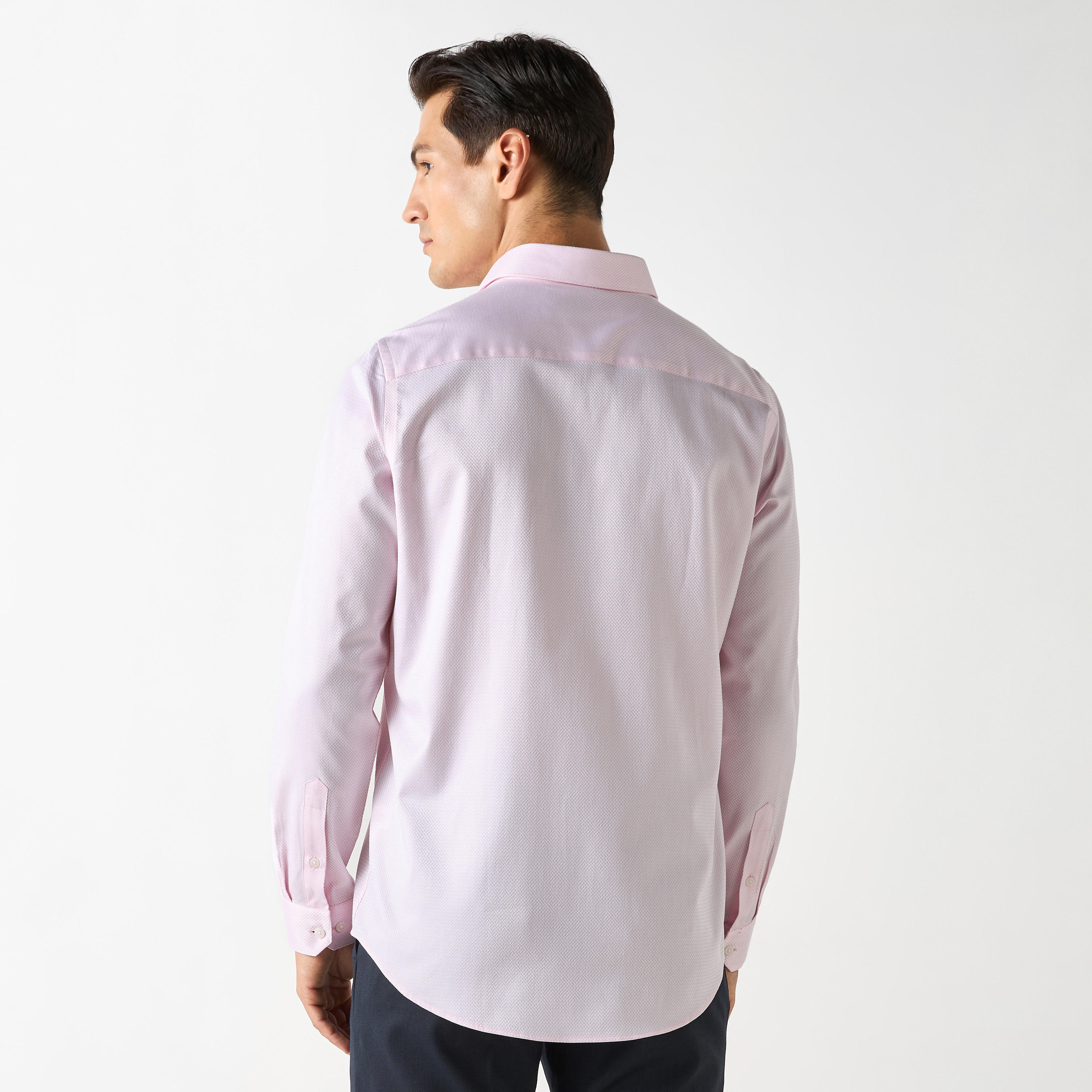 Regular Fit Textured Shirt with Collar and Long Sleeves-men-clothing-shirts-image-3