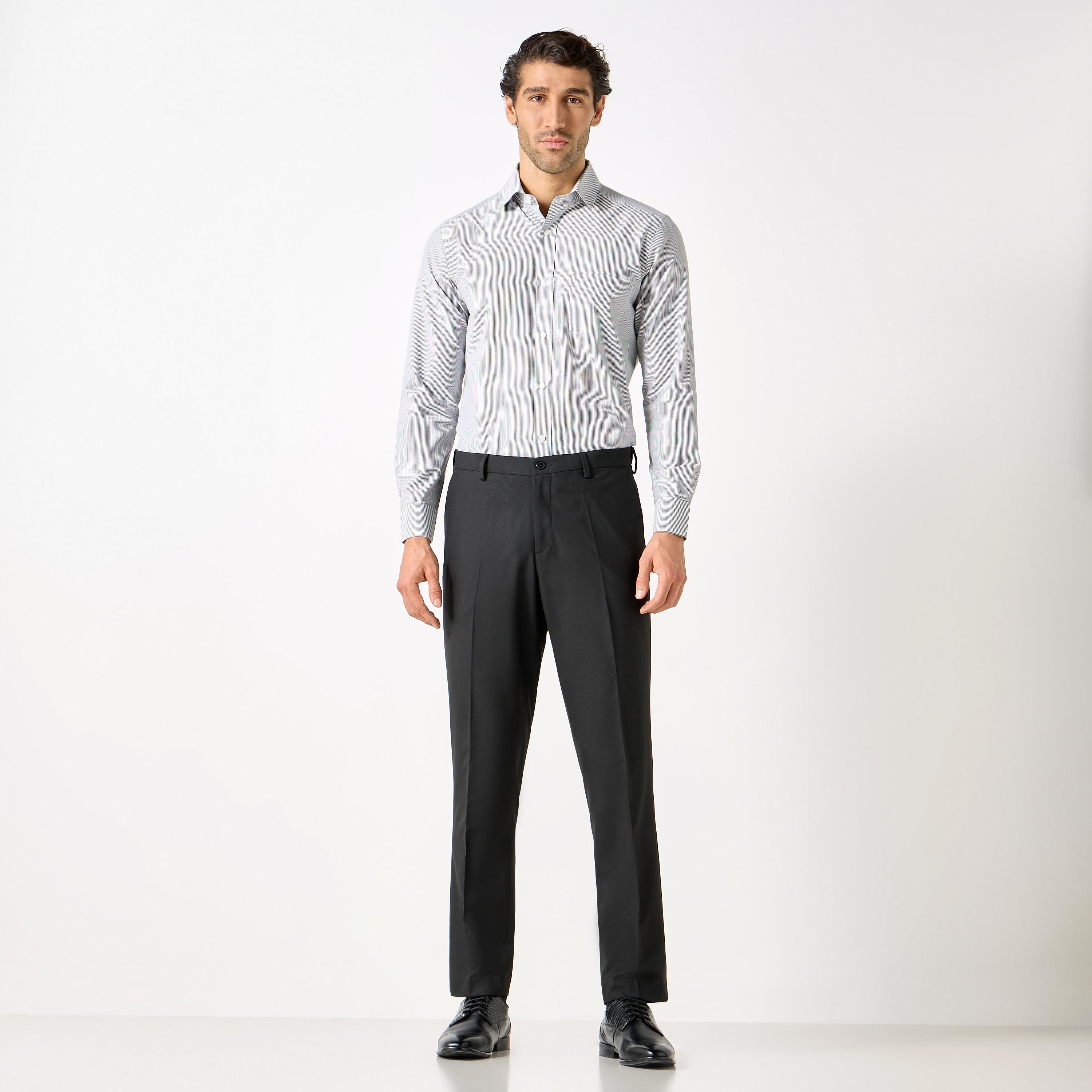 Regular Fit Striped Shirt with Chest Pocket and Long Sleeves-men-clothing-shirts-image-2