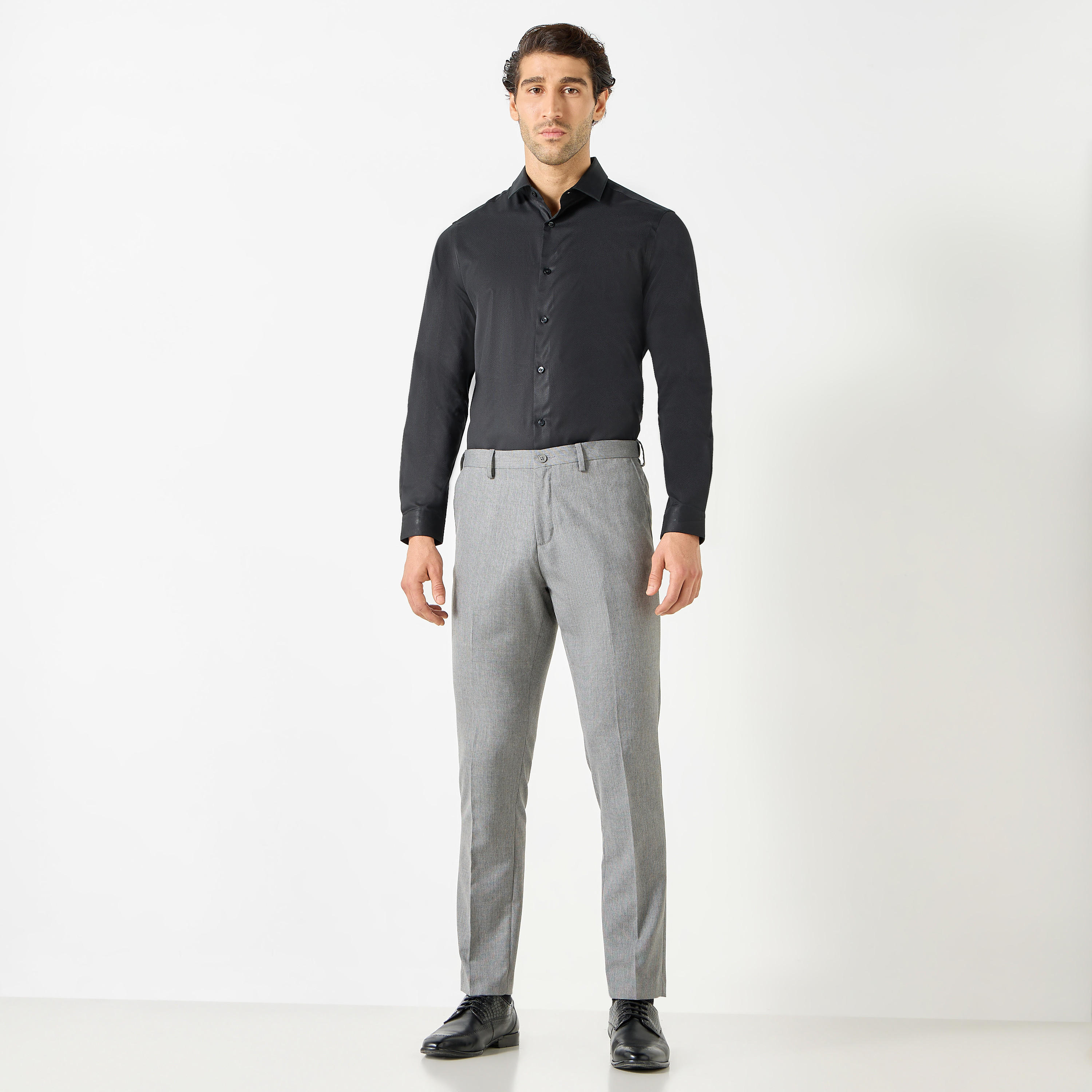 Slim Fit Textured Flexi Waist Trousers with Pockets-men-clothing-trousersandchinos-trousers-image-14