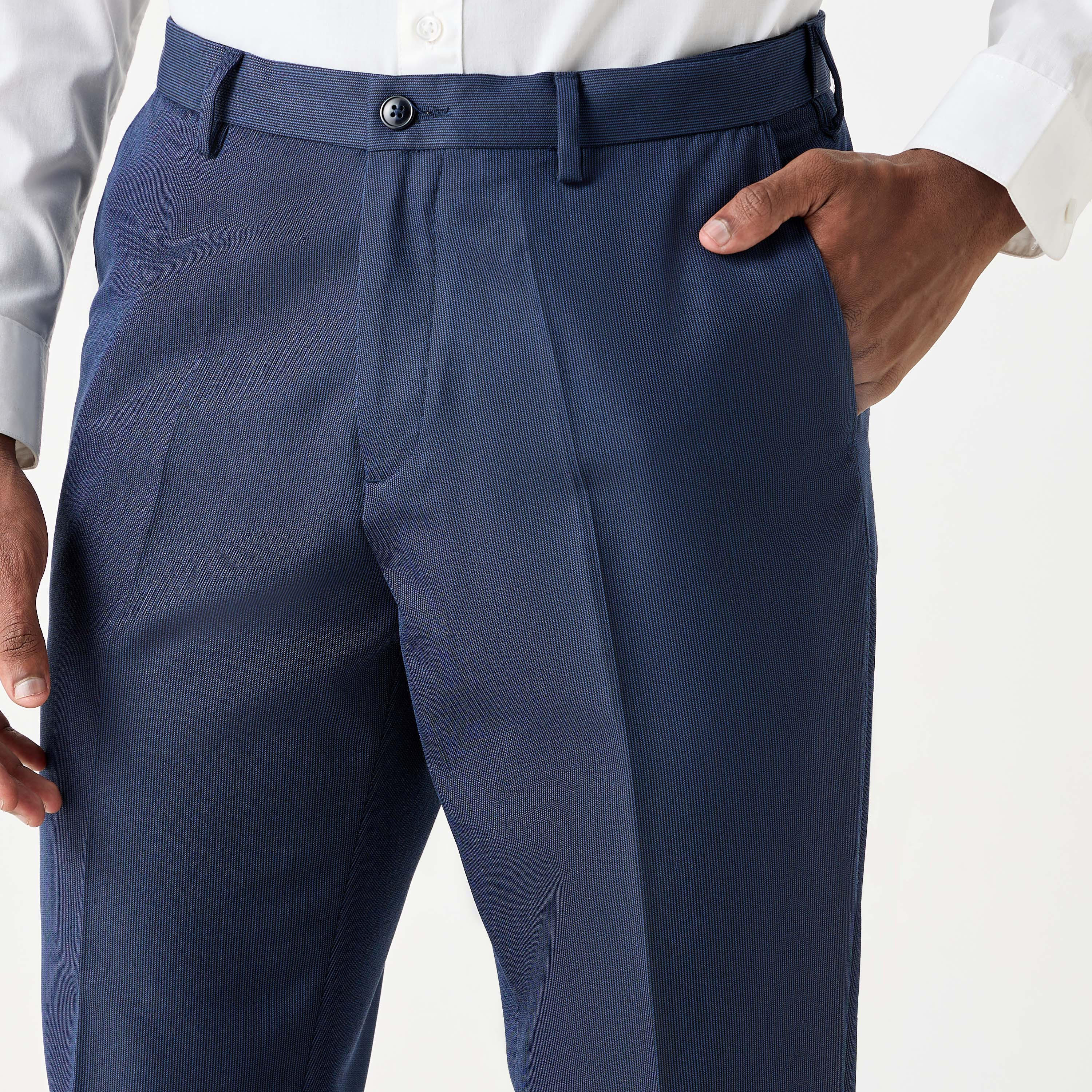 Slim Fit Textured Flexi Waist Trousers with Pockets-men-clothing-trousersandchinos-trousers-image-12