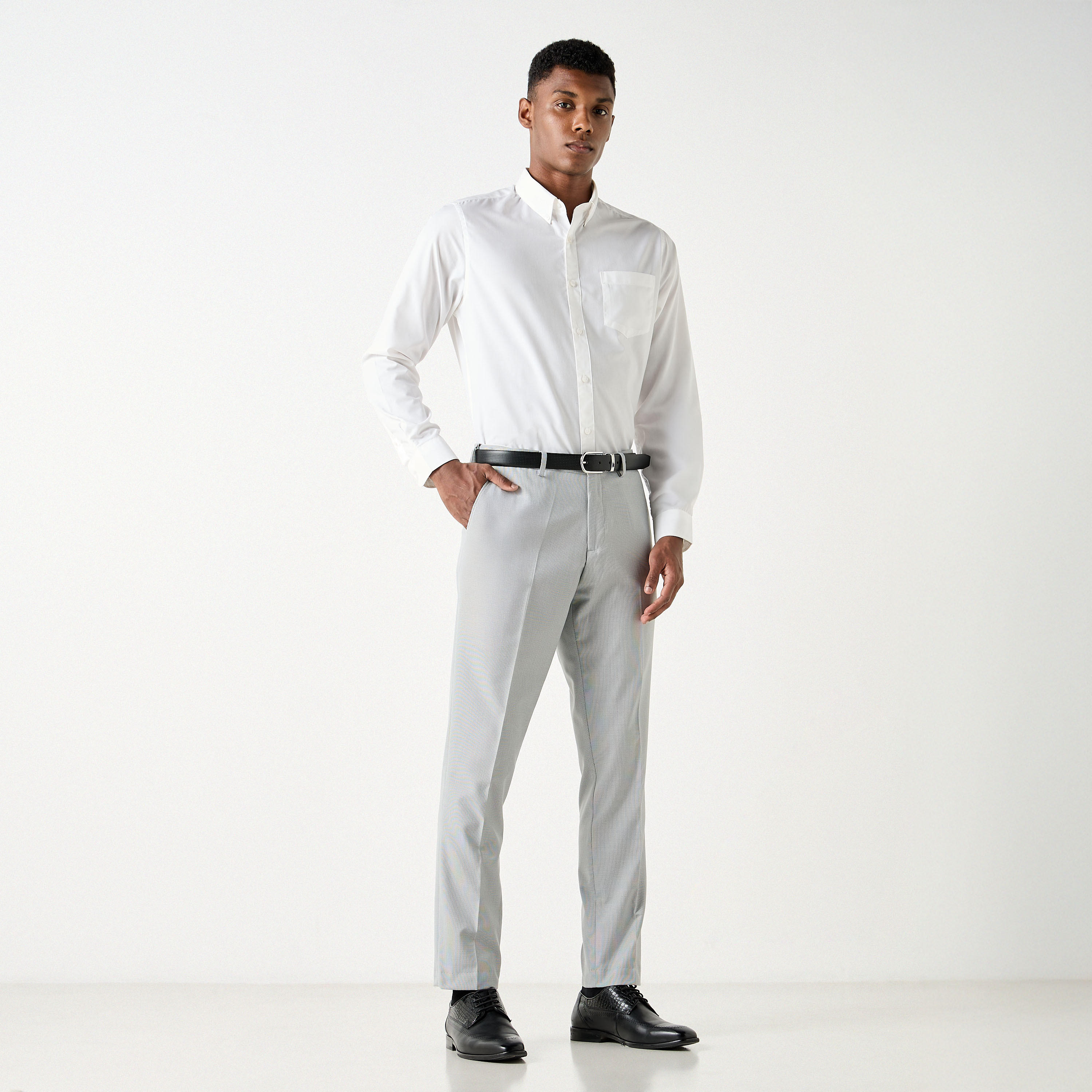 Slim Fit Textured Flexi Waist Trousers with Pockets-men-clothing-trousersandchinos-trousers-image-6