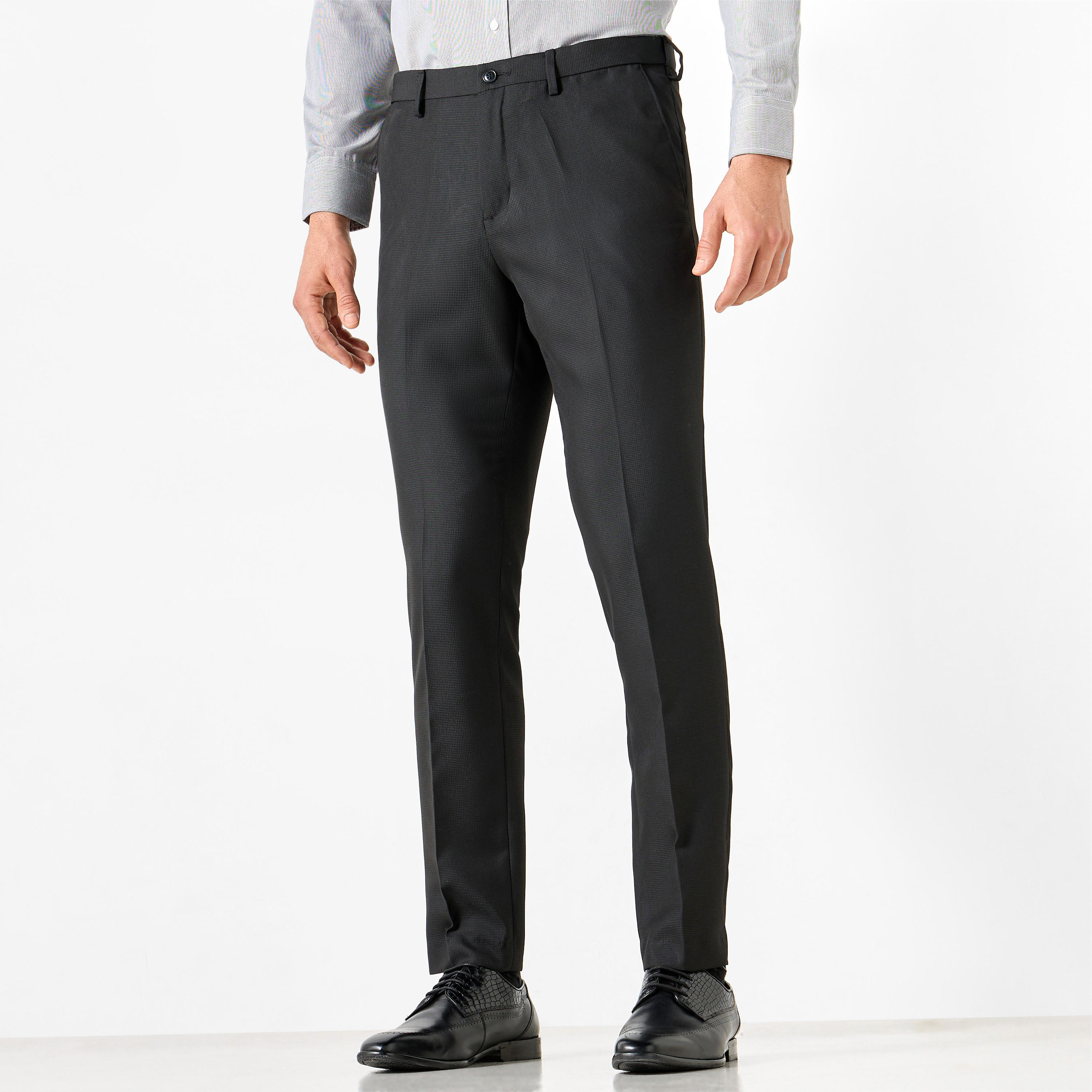 Slim Fit Textured Flexi Waist Trousers with Pockets-men-clothing-trousersandchinos-trousers-image-1