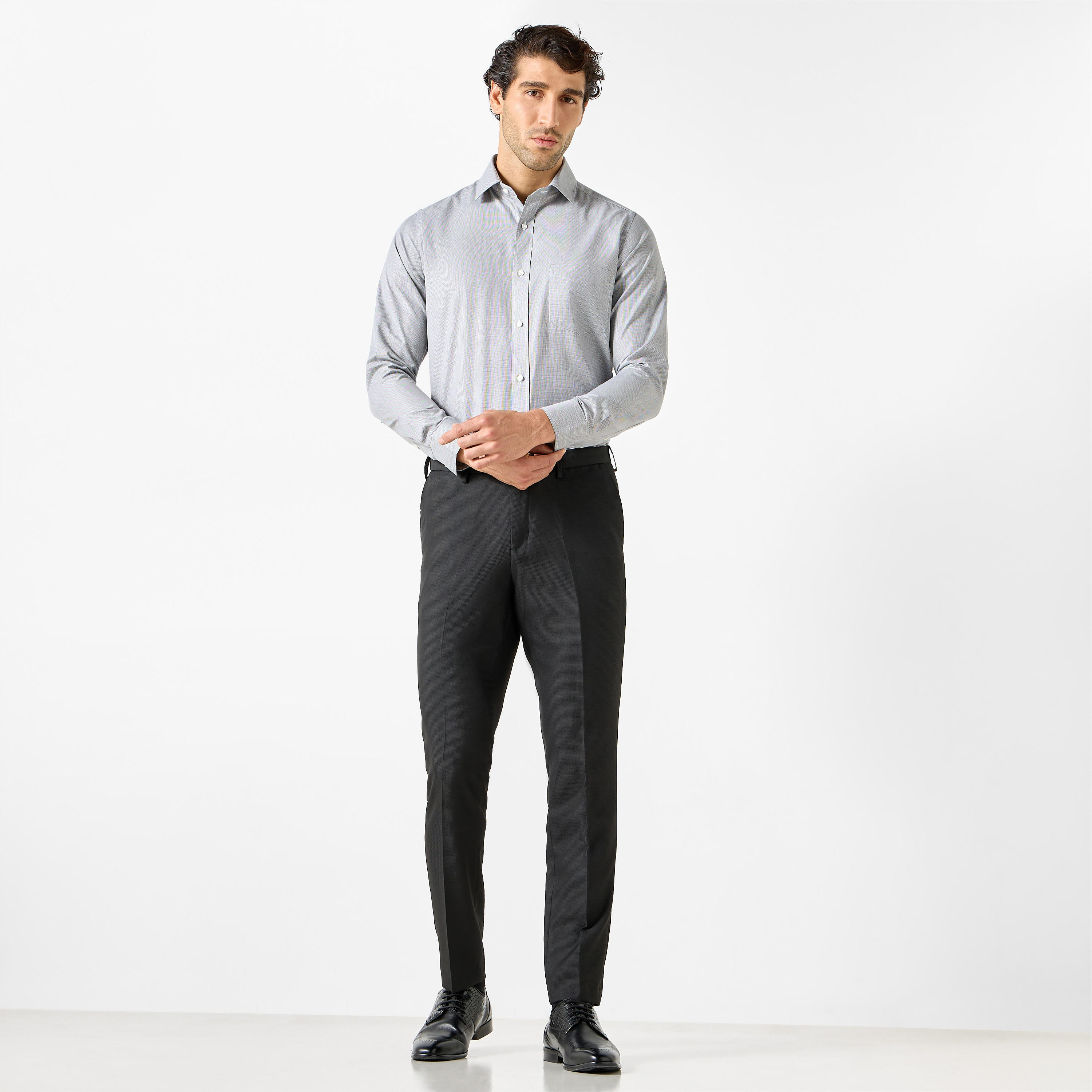 Slim Fit Textured Flexi Waist Trousers with Pockets-men-clothing-trousersandchinos-trousers-image-2