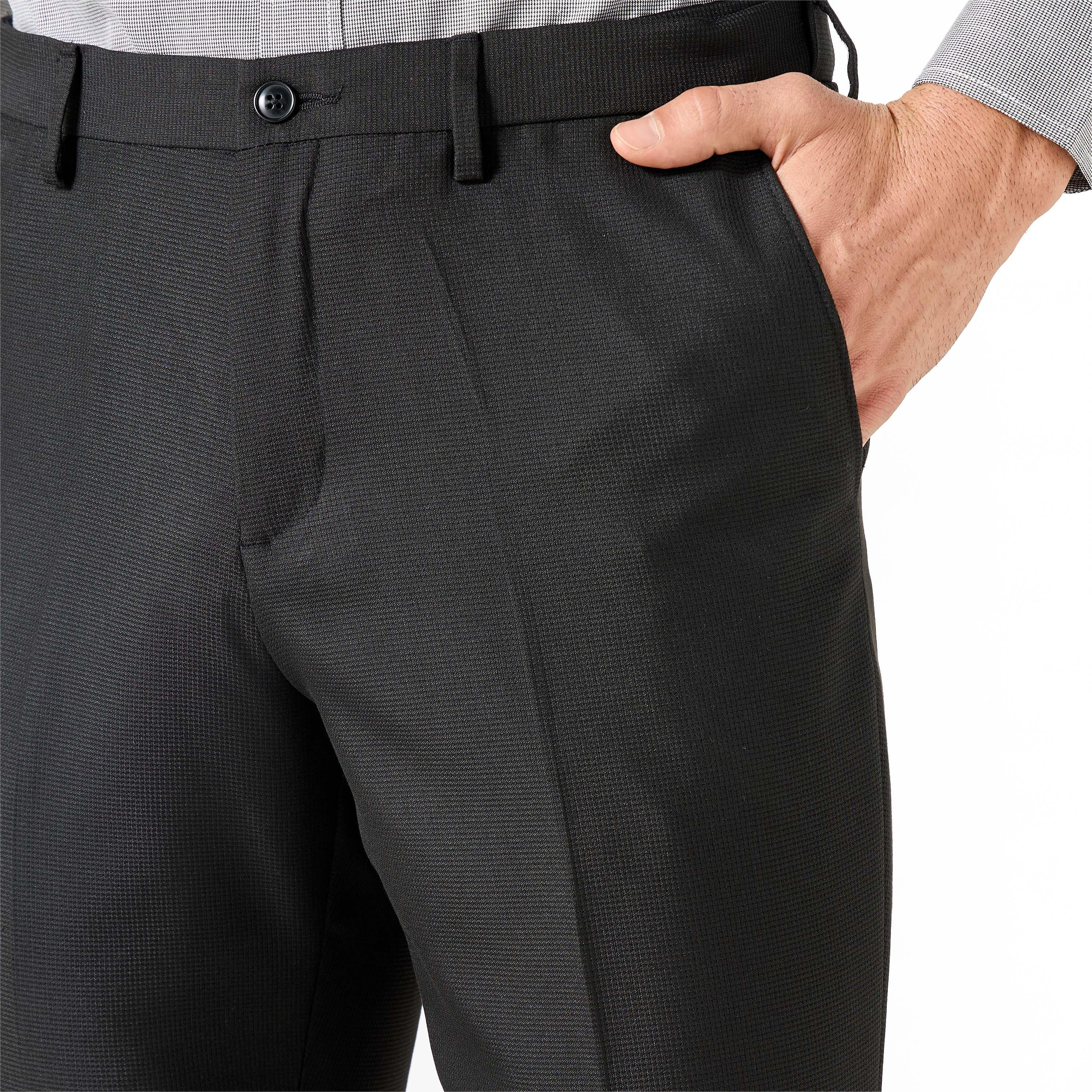 Slim Fit Textured Flexi Waist Trousers with Pockets-men-clothing-trousersandchinos-trousers-image-4