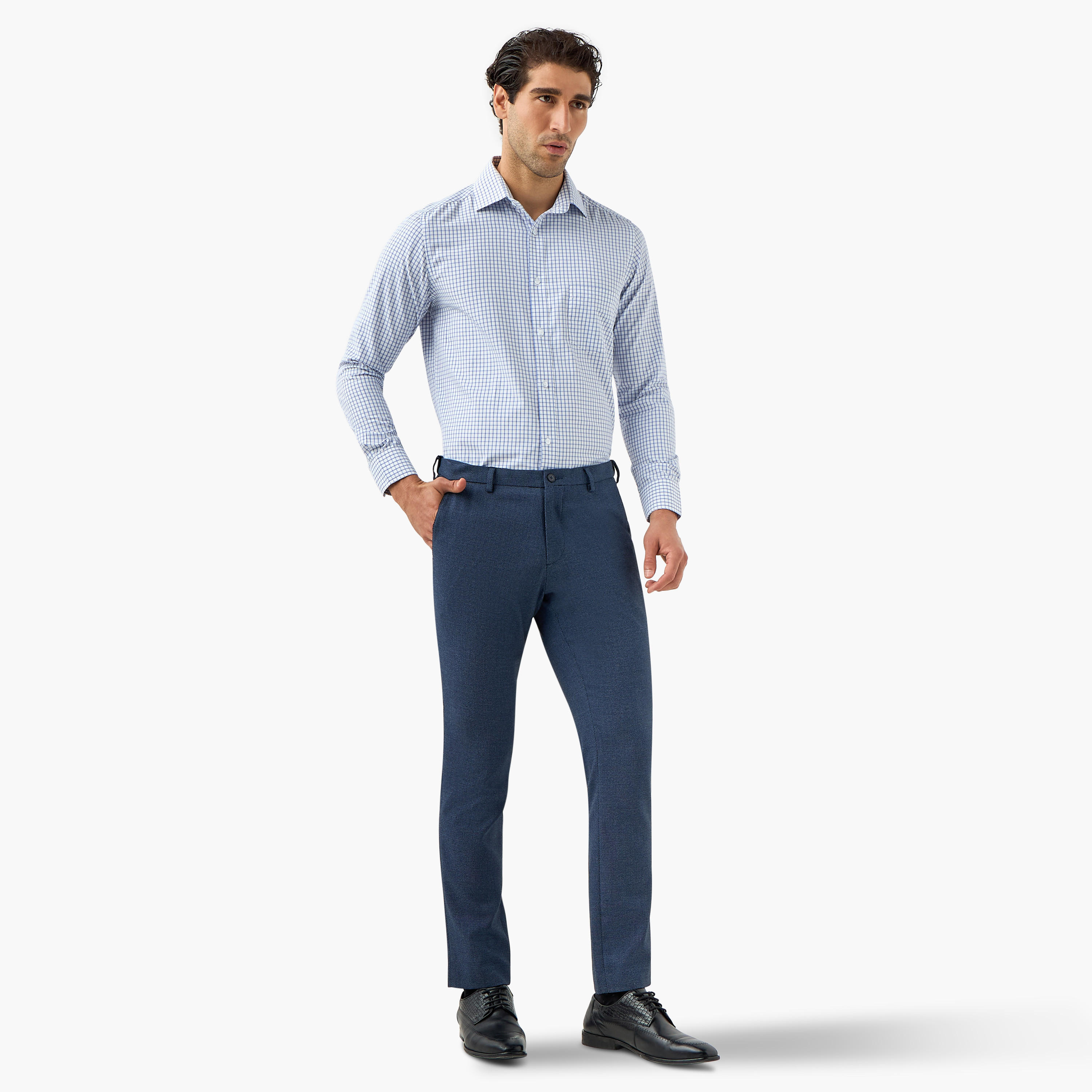 Regular Fit Checked Shirt with Collar and Long Sleeves-men-clothing-shirts-image-2