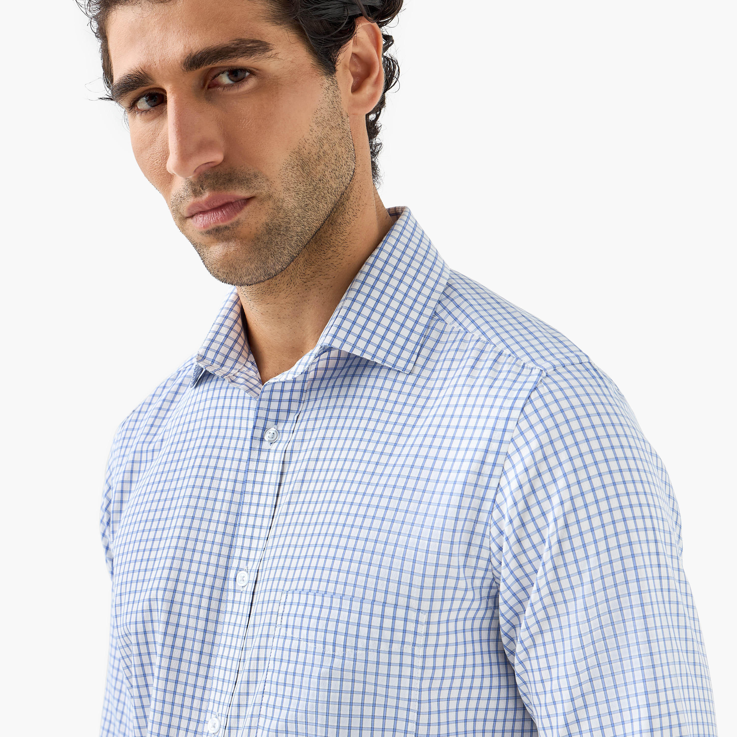 قميص كاروهات بأكمام طويلة وقصّة عادية وياقة-men-clothing-shirts-image-4