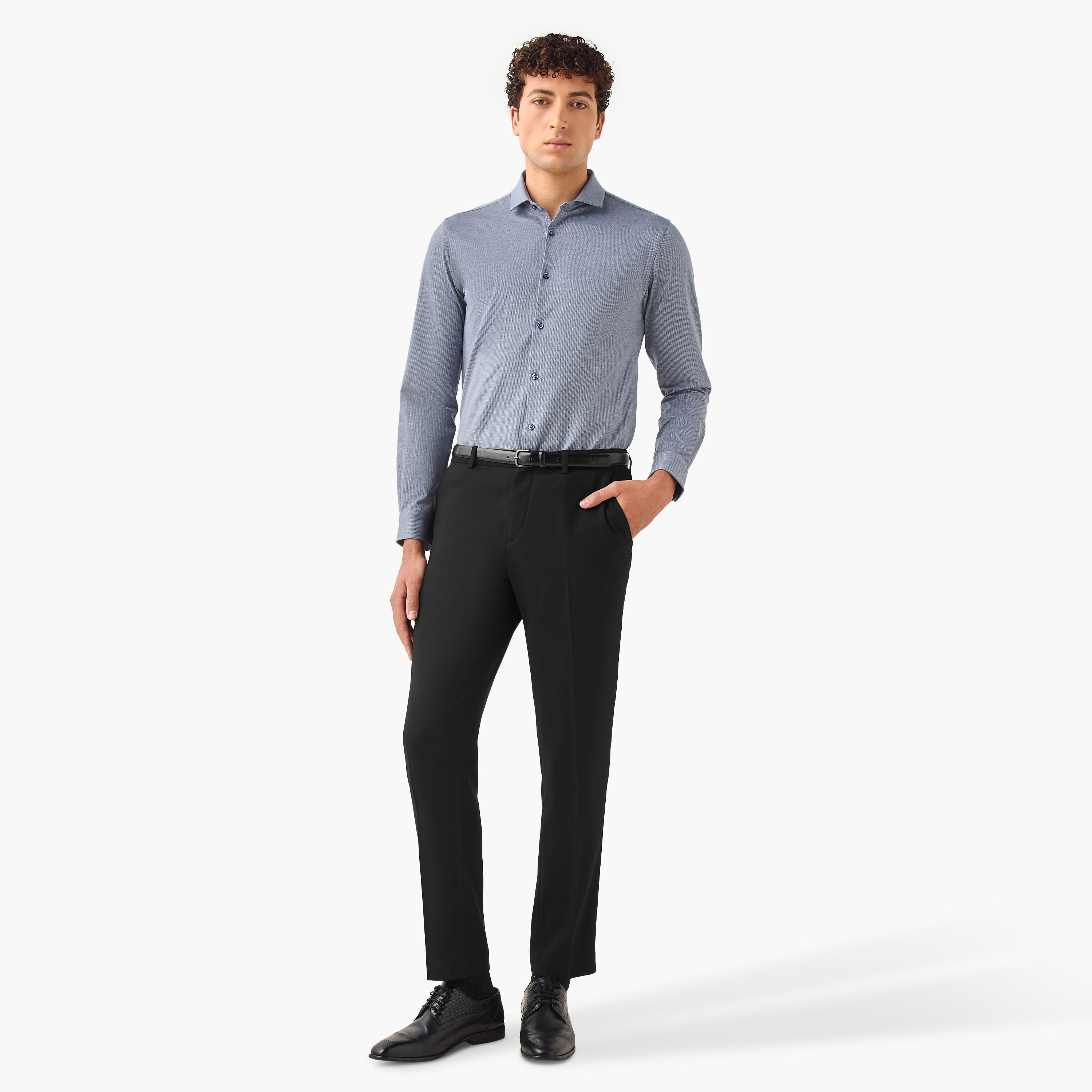 Slim Fit Textured Shirt with Collar and Long Sleeves-men-clothing-shirts-image-2