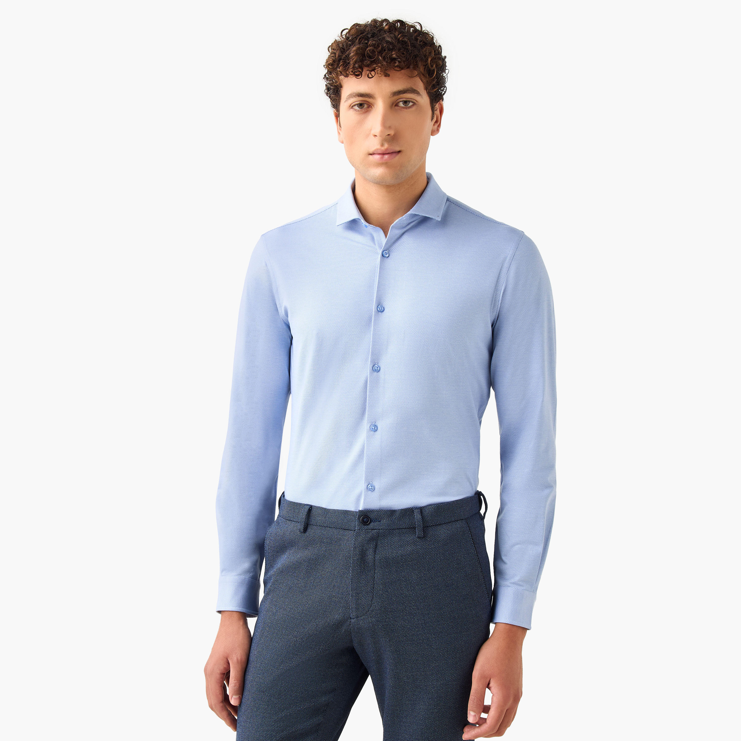 Slim Fit Textured Shirt with Long Sleeves-men-clothing-shirts-image-1