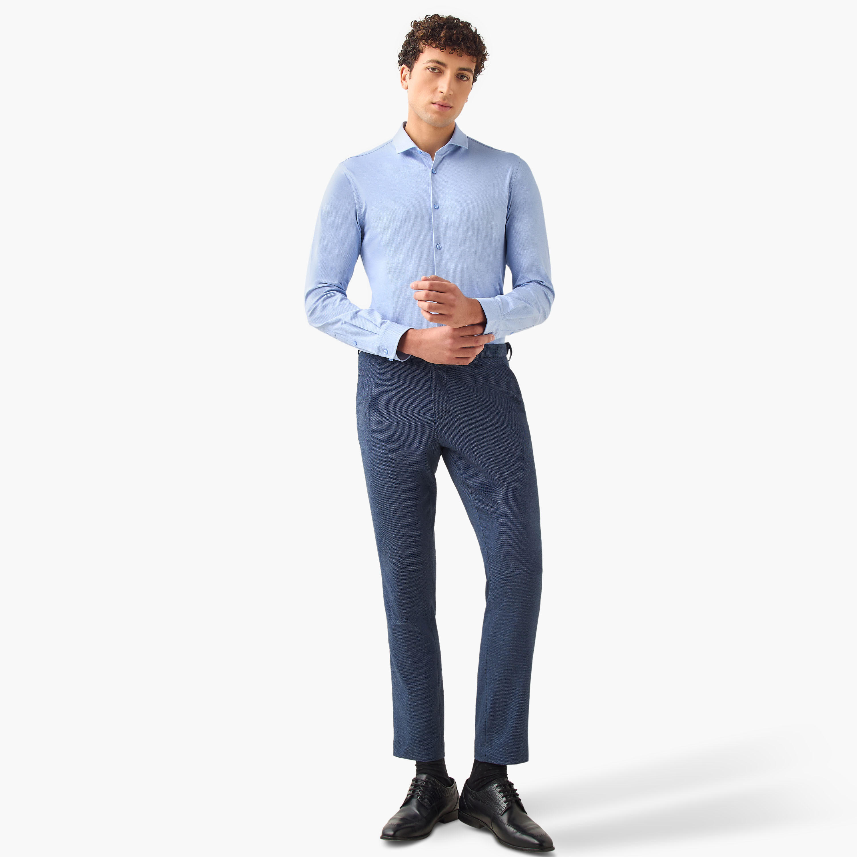 Slim Fit Textured Shirt with Long Sleeves-men-clothing-shirts-image-2