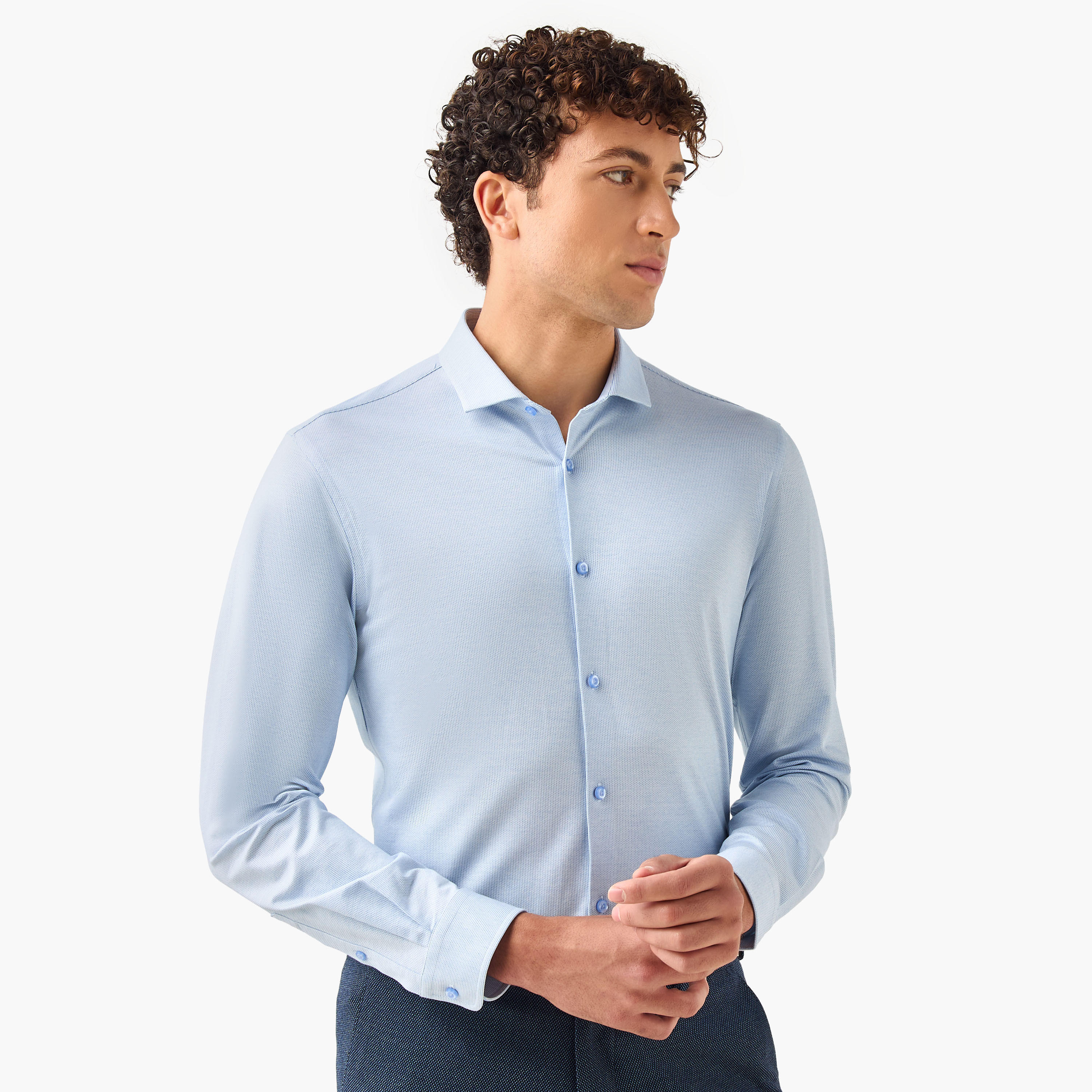 Slim Fit Textured Shirt with Collar and Long Sleeves-men-clothing-shirts-image-1