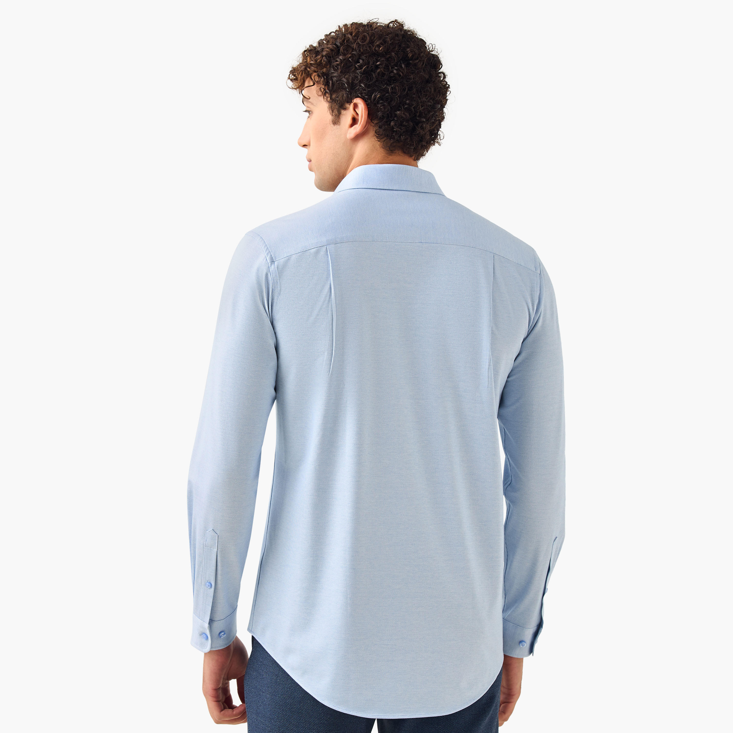 Slim Fit Textured Shirt with Collar and Long Sleeves-men-clothing-shirts-image-3