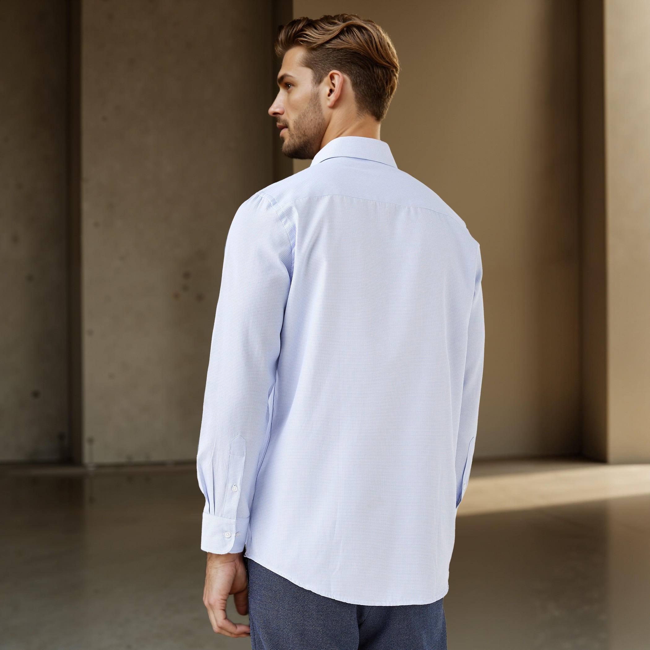 قميص كاروهات بقصة عادية وياقة وجيب على الصدر-men-clothing-shirts-image-4