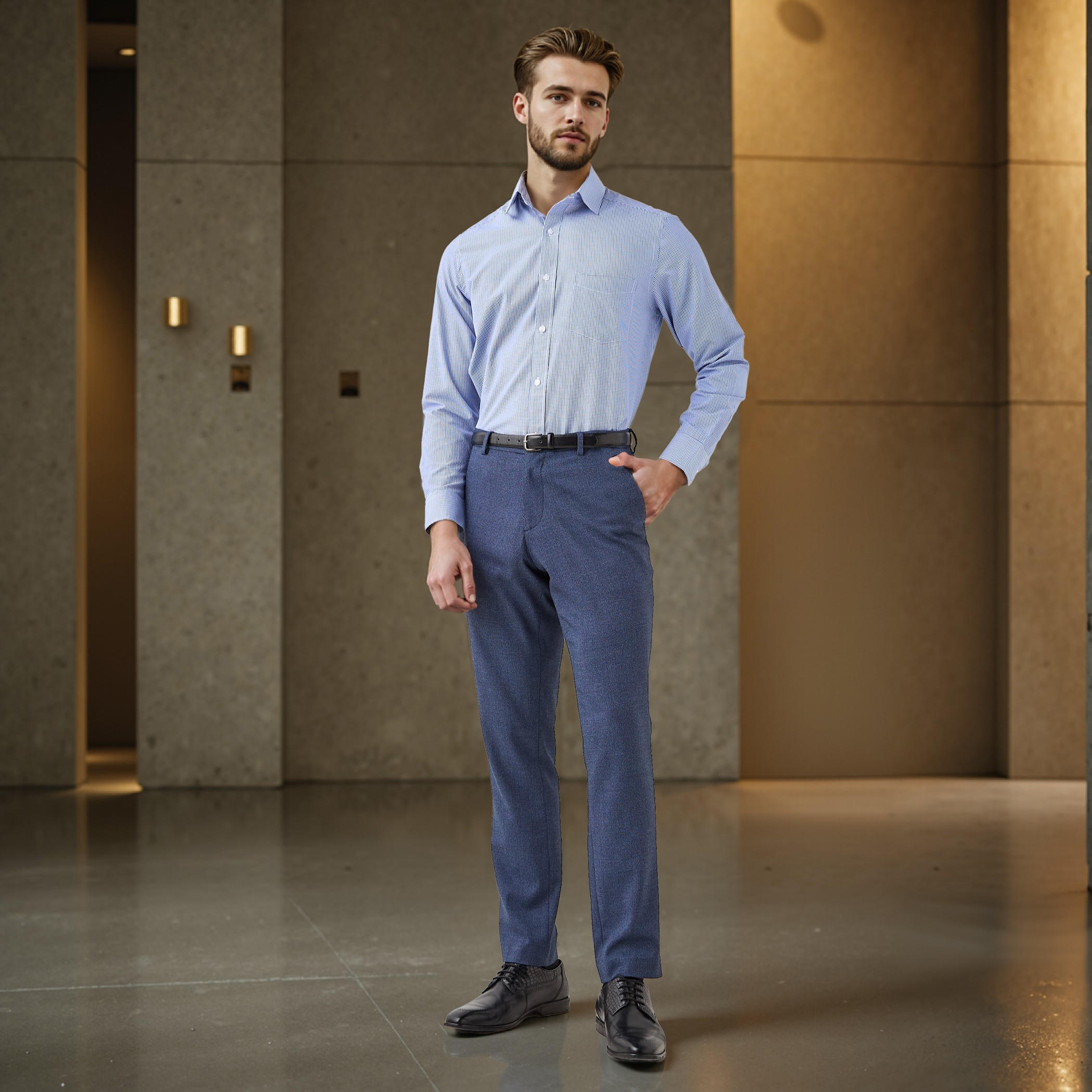 قميص كاروهات بقصة عادية وياقة وجيب على الصدر-men-clothing-shirts-image-2