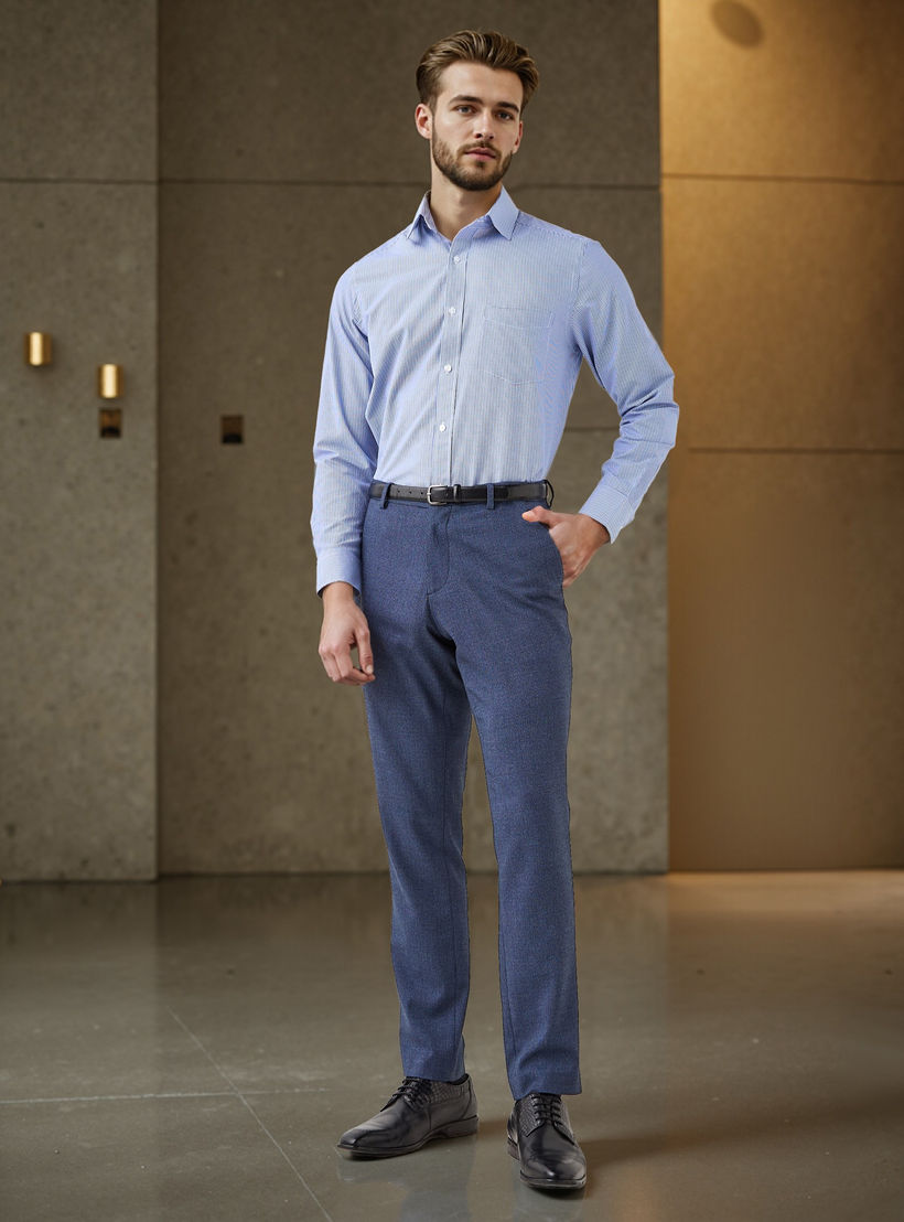 قميص كاروهات بقصة عادية وياقة وجيب على الصدر-men-clothing-shirts-image-2