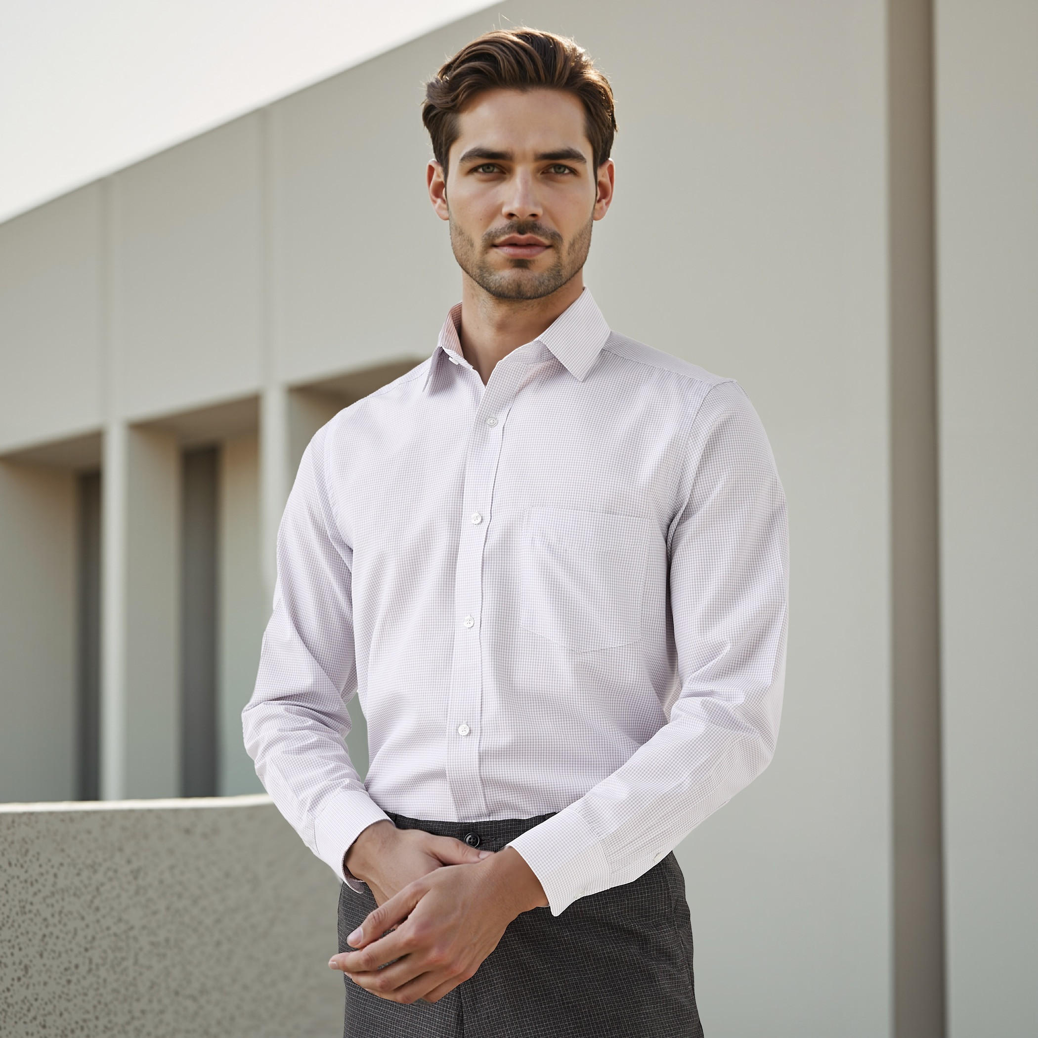 قميص كاروهات بقصة عادية وياقة وجيب على الصدر-men-clothing-shirts-image-6