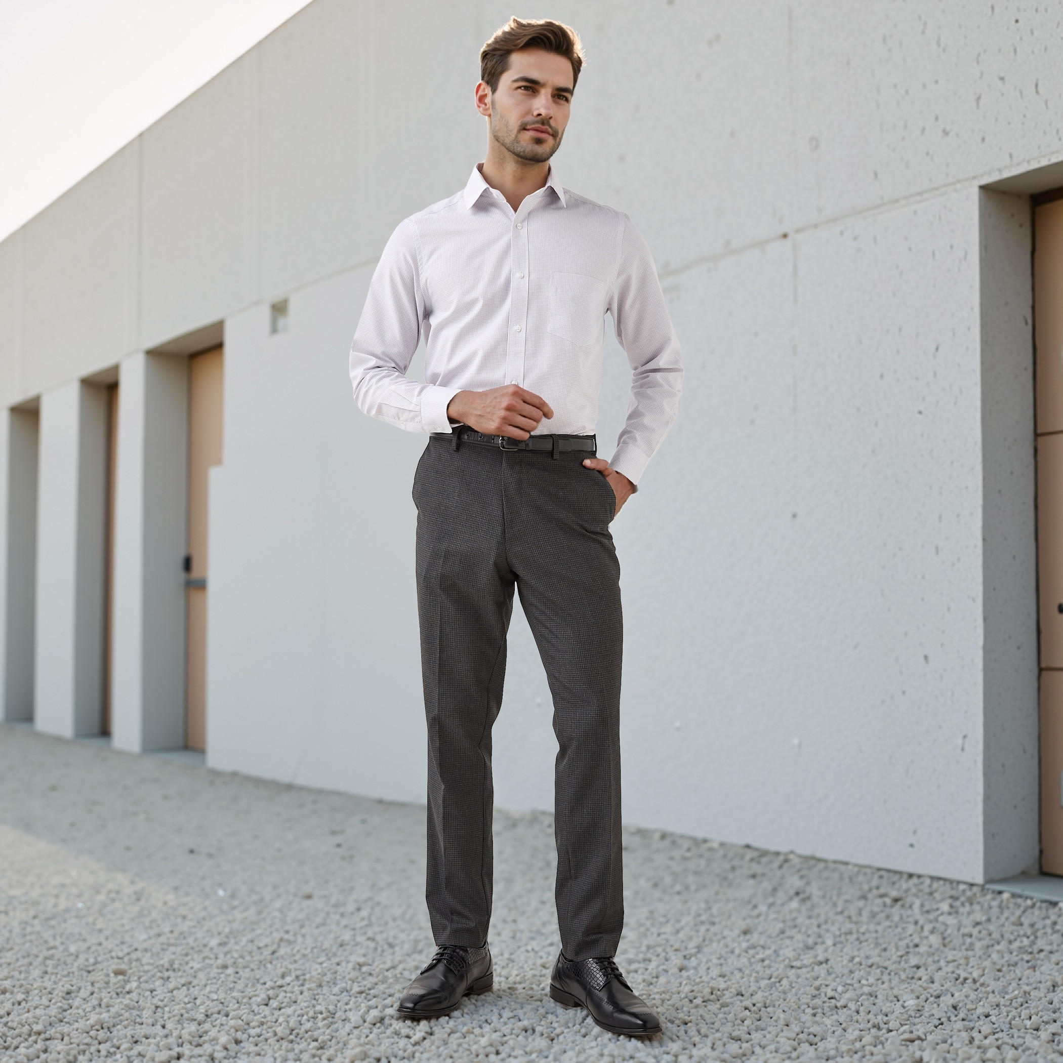 قميص كاروهات بقصة عادية وياقة وجيب على الصدر-men-clothing-shirts-image-5