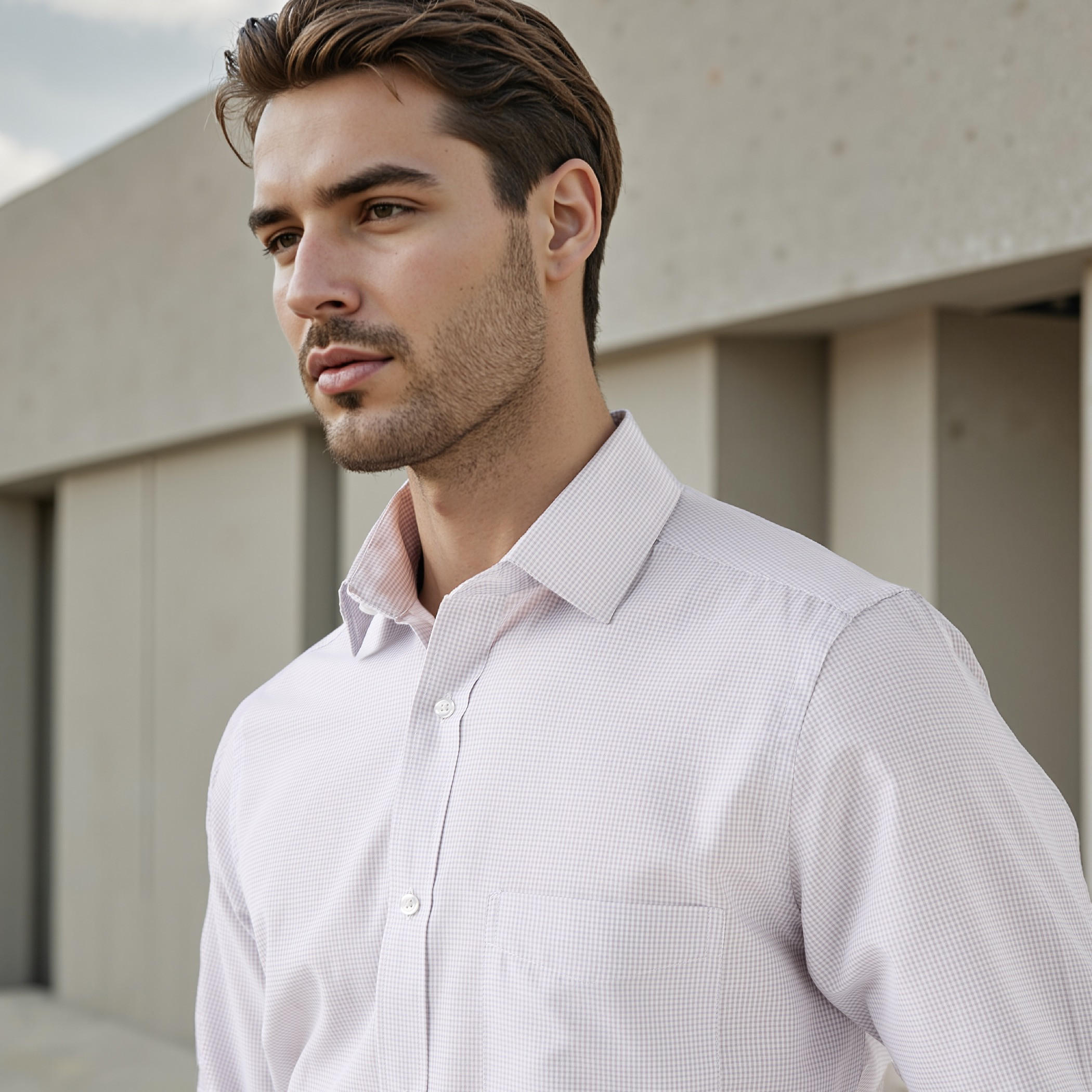 قميص كاروهات بقصة عادية وياقة وجيب على الصدر-men-clothing-shirts-image-3