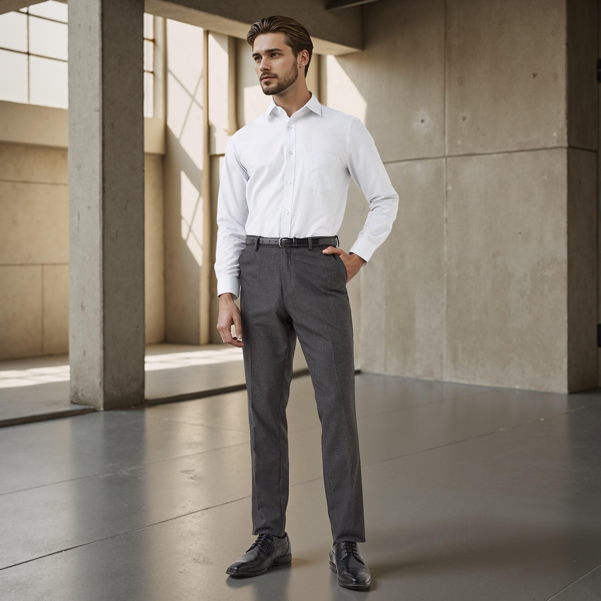 قميص كاروهات بقصة عادية وياقة وجيب على الصدر-men-clothing-shirts-image-5