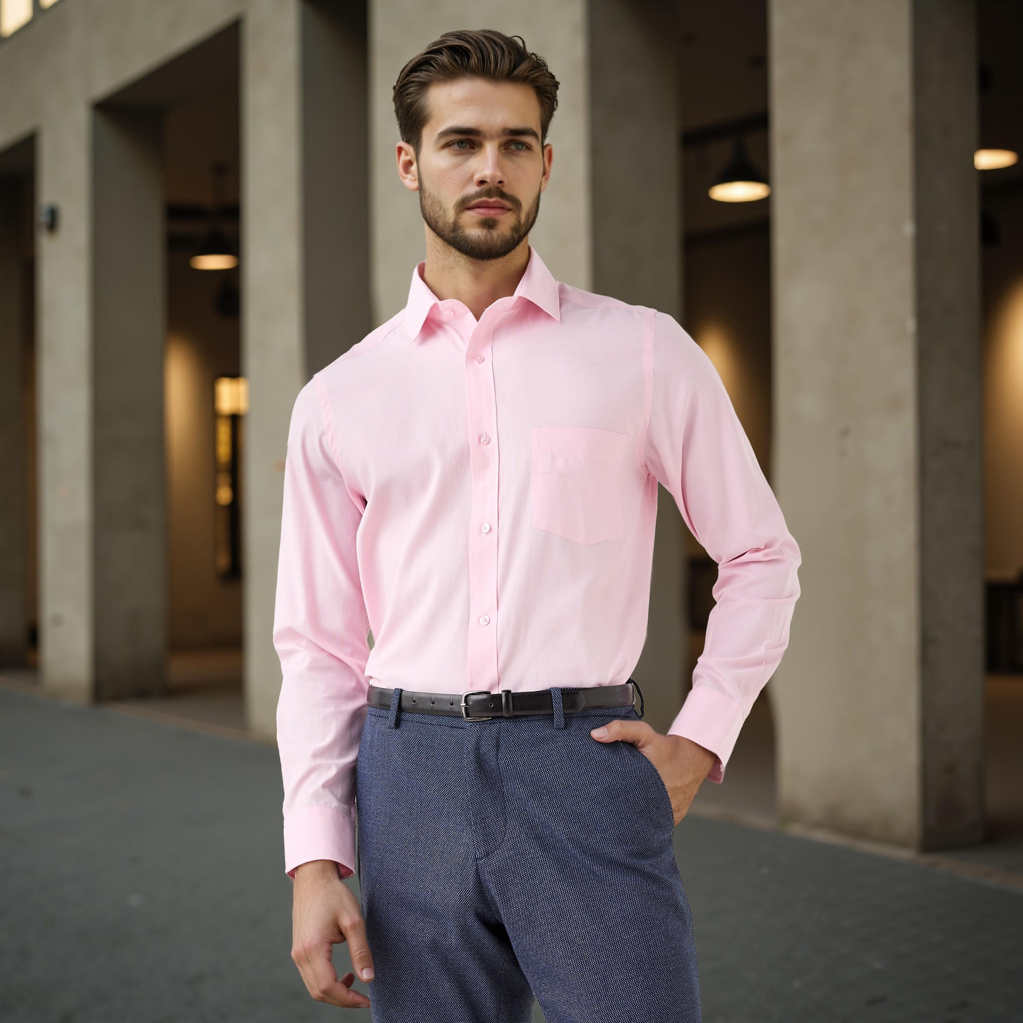 Regular Fit Checked Collared Shirt with Chest Pocket-men-clothing-shirts-image-1
