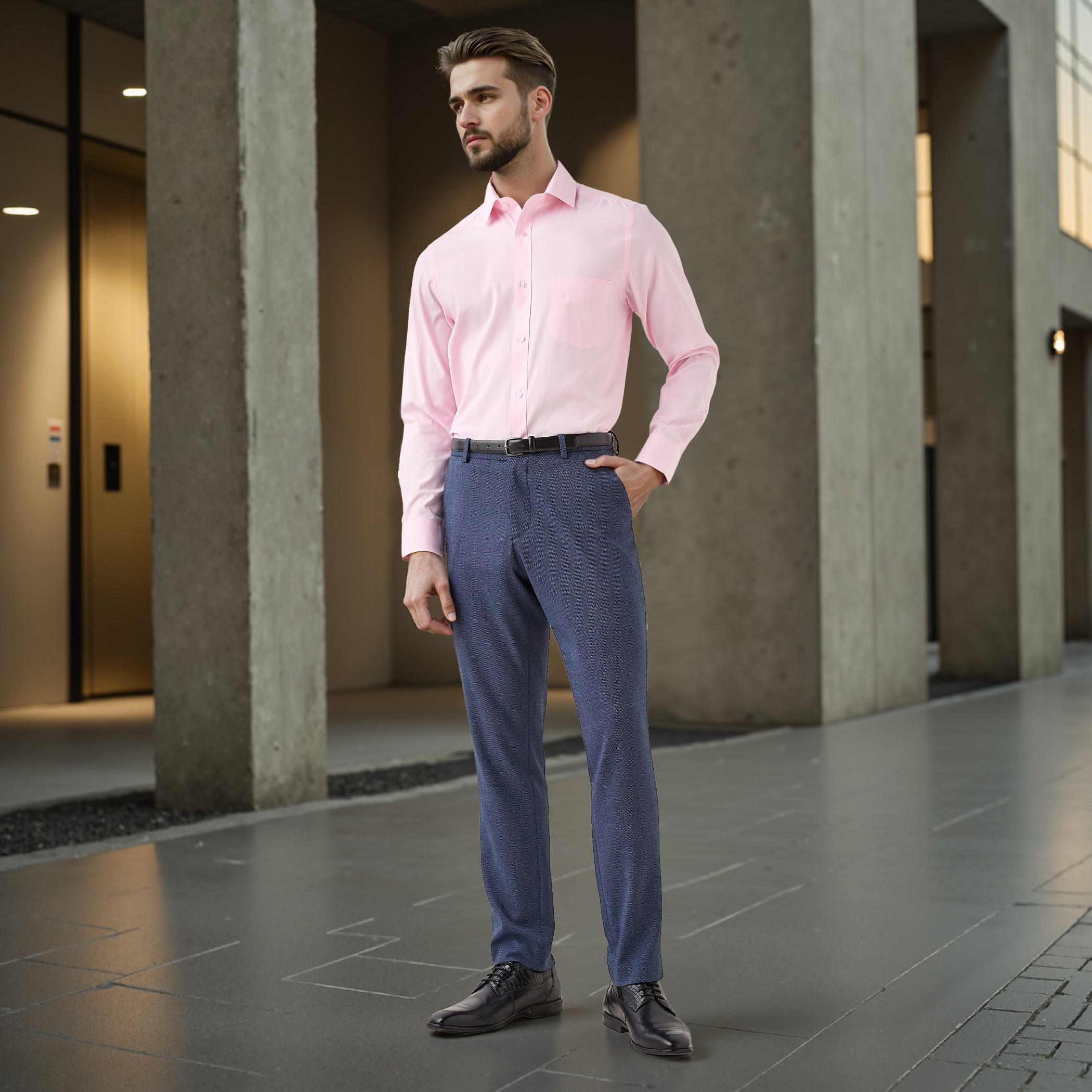 Regular Fit Checked Collared Shirt with Chest Pocket-men-clothing-shirts-image-2