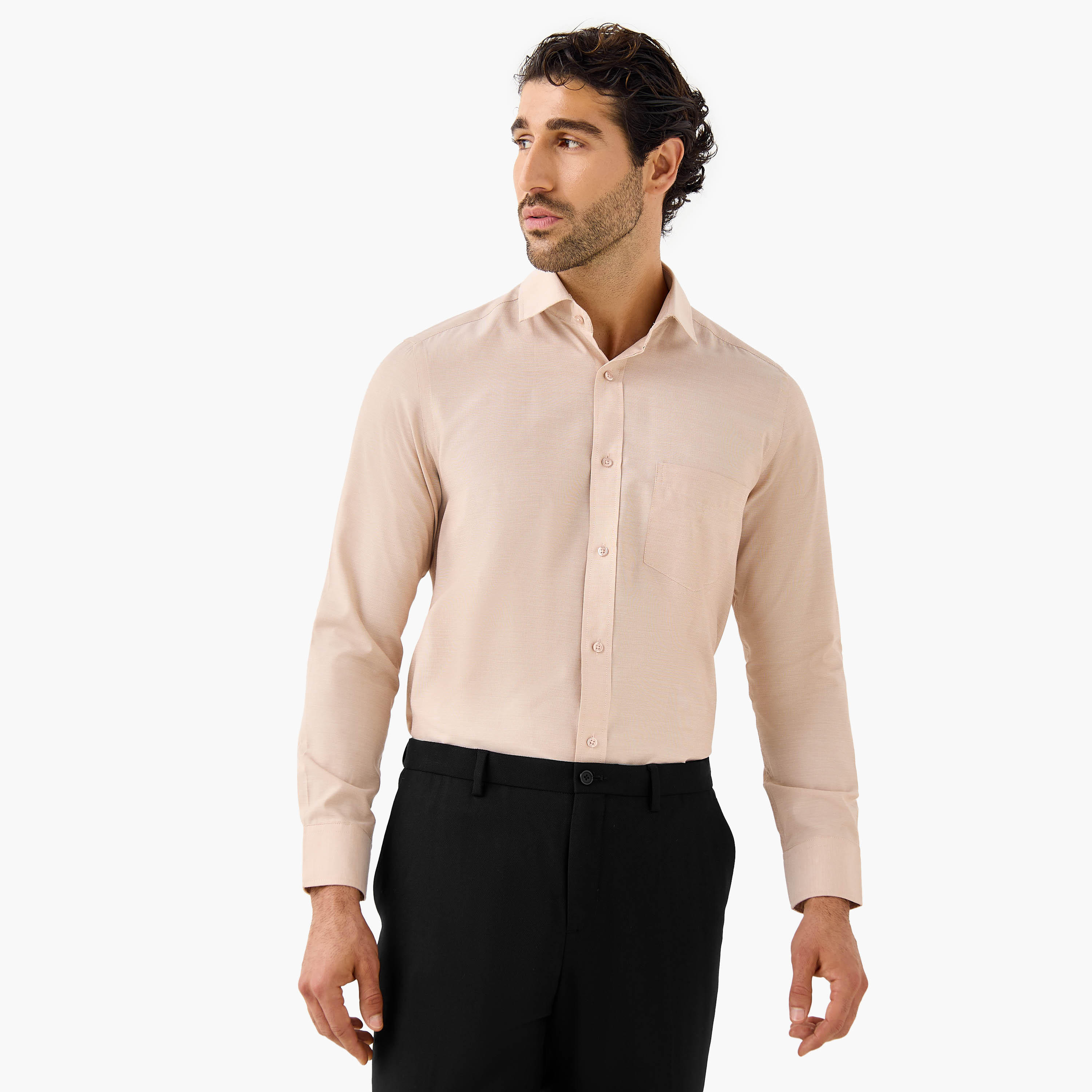 Regular Fit Striped Collared Shirt with Chest Pocket-men-clothing-shirts-image-1