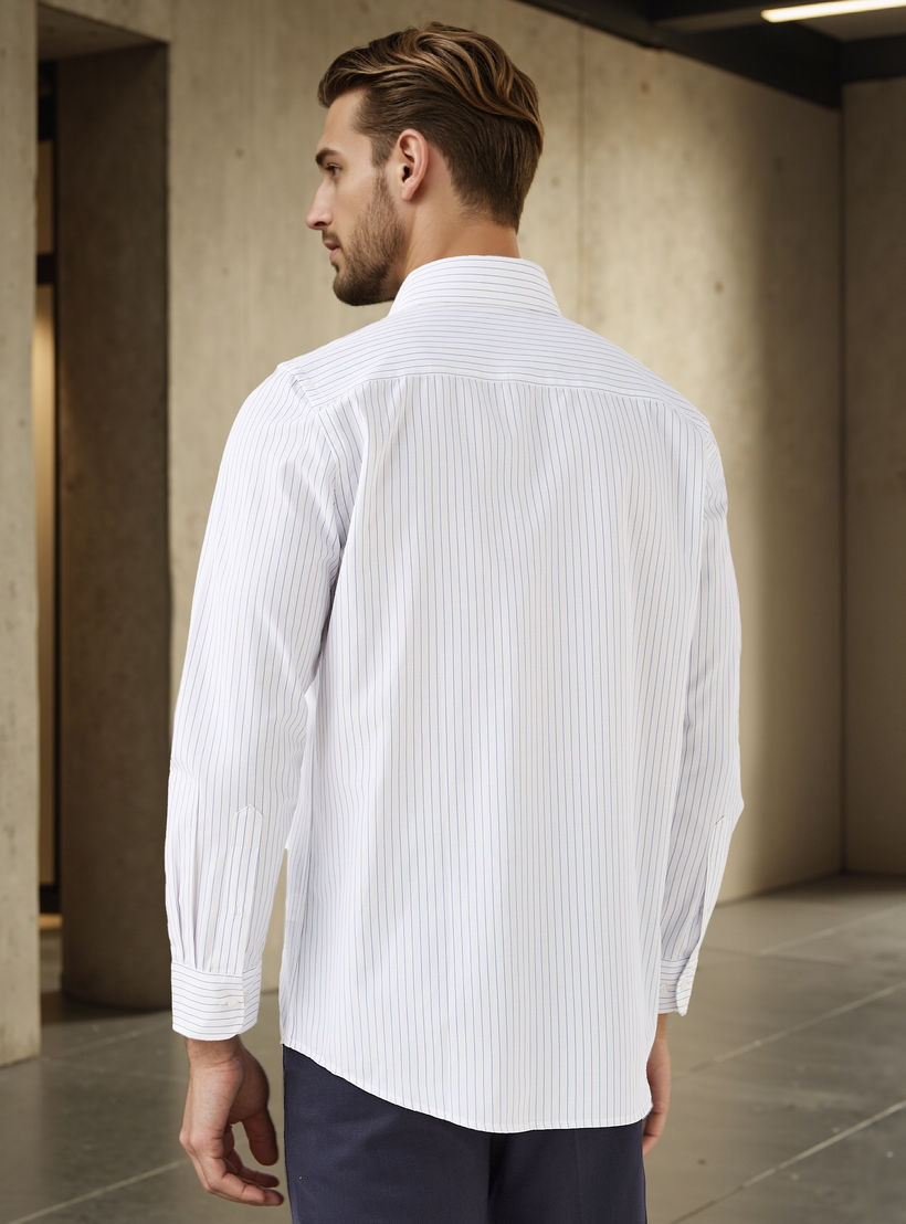 Regular Fit Striped Collared Shirt with Chest Pocket-men-clothing-shirts-image-3