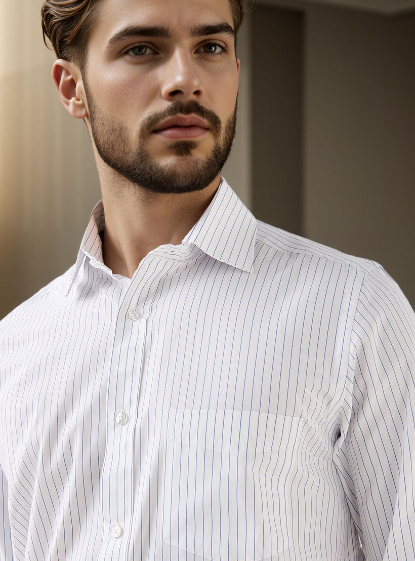Regular Fit Striped Collared Shirt with Chest Pocket-men-clothing-shirts-image-4