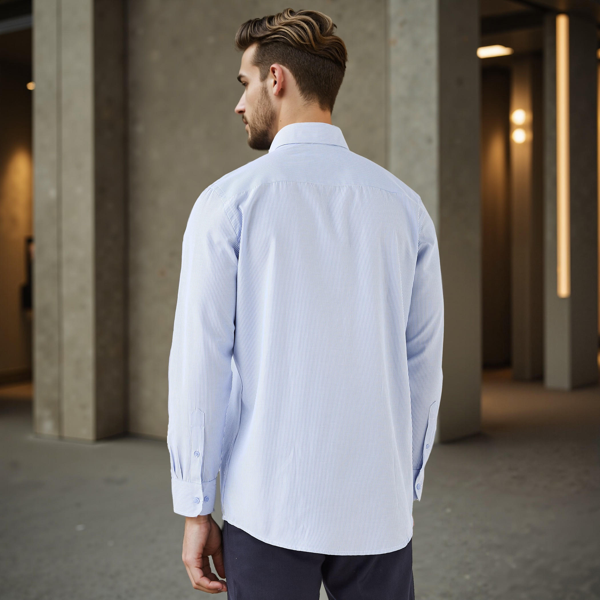 Regular Fit Striped Collared Shirt with Chest Pocket-men-clothing-shirts-image-3