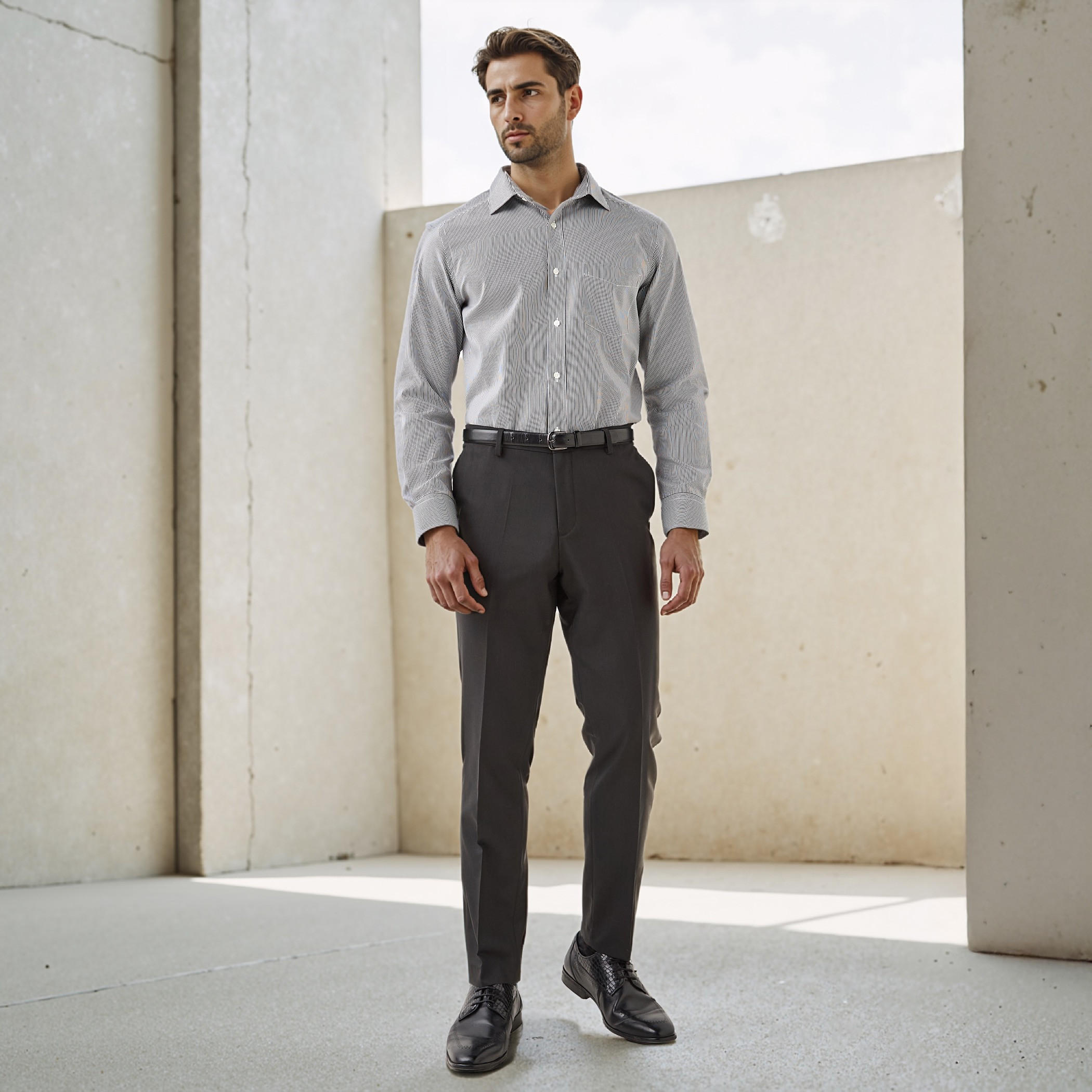 Regular Fit Striped Collared Shirt with Chest Pocket-men-clothing-shirts-image-2