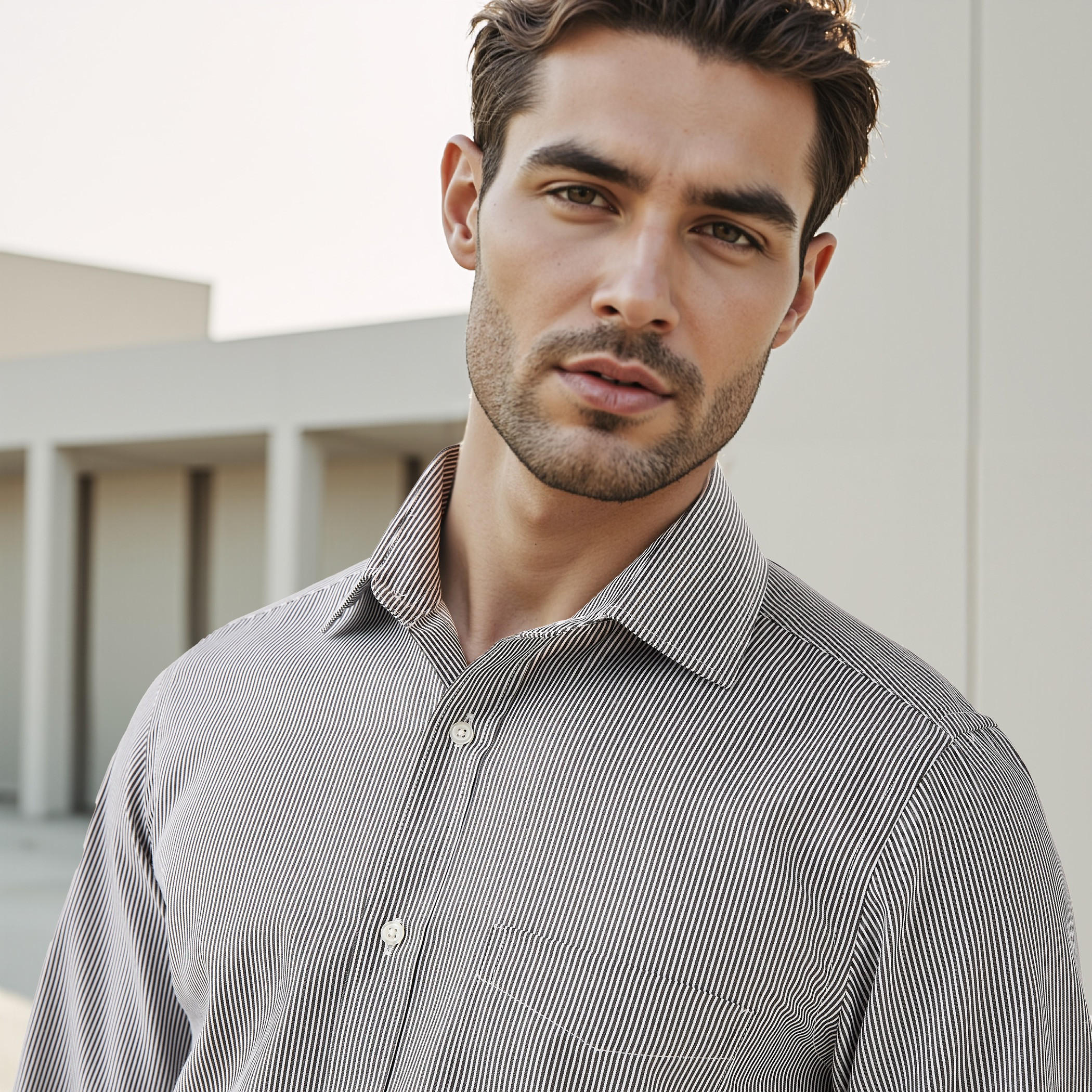 Regular Fit Striped Collared Shirt with Chest Pocket-men-clothing-shirts-image-4