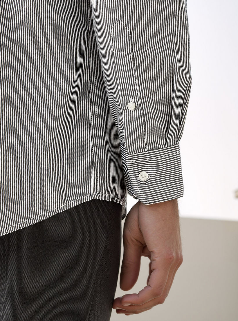 Regular Fit Striped Collared Shirt with Chest Pocket-men-clothing-shirts-image-5
