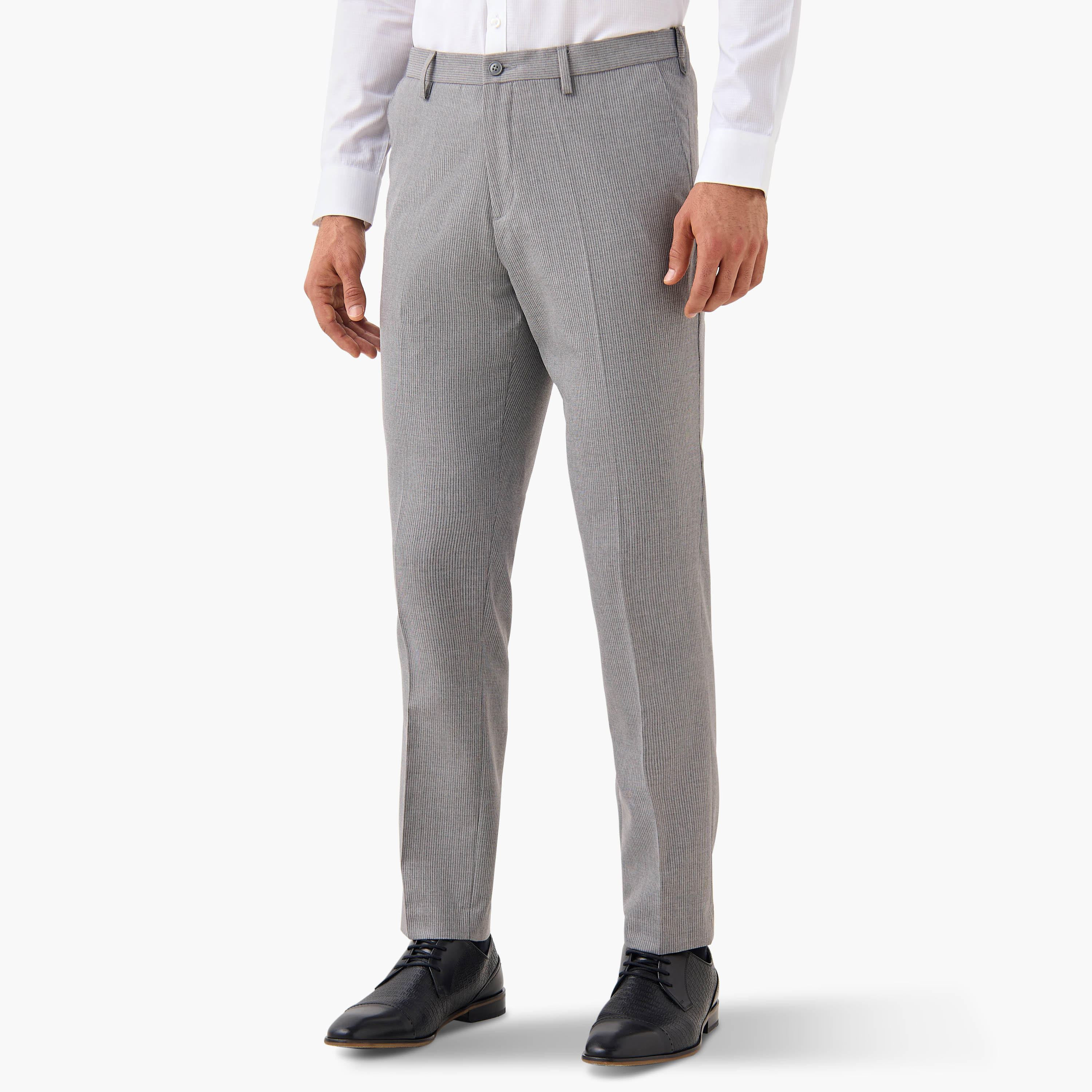 Textured Flexi Waist Slim Fit Trousers-men-clothing-bottoms-trousersandchinos-trousers-image-1