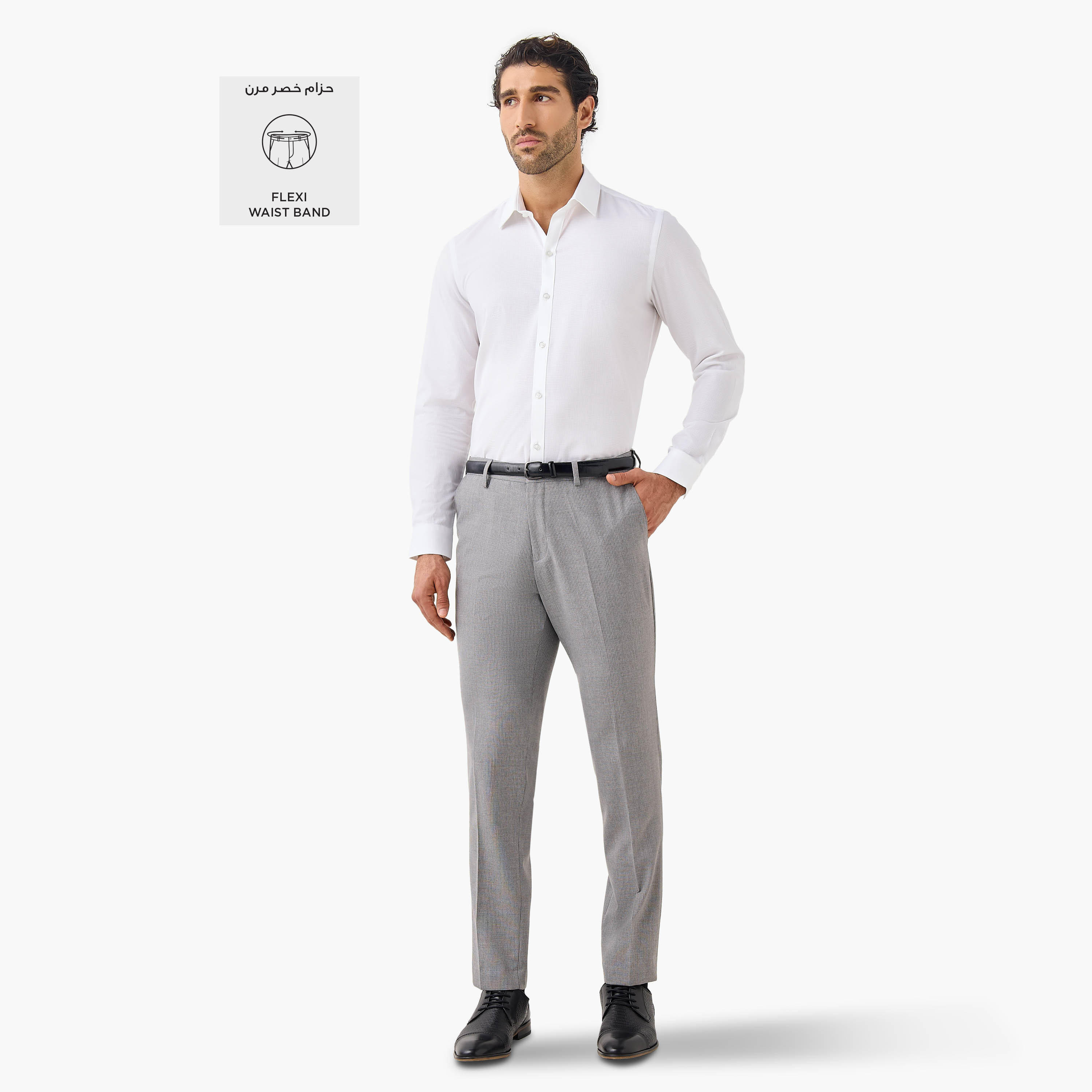 Textured Flexi Waist Slim Fit Trousers-men-clothing-bottoms-trousersandchinos-trousers-image-2