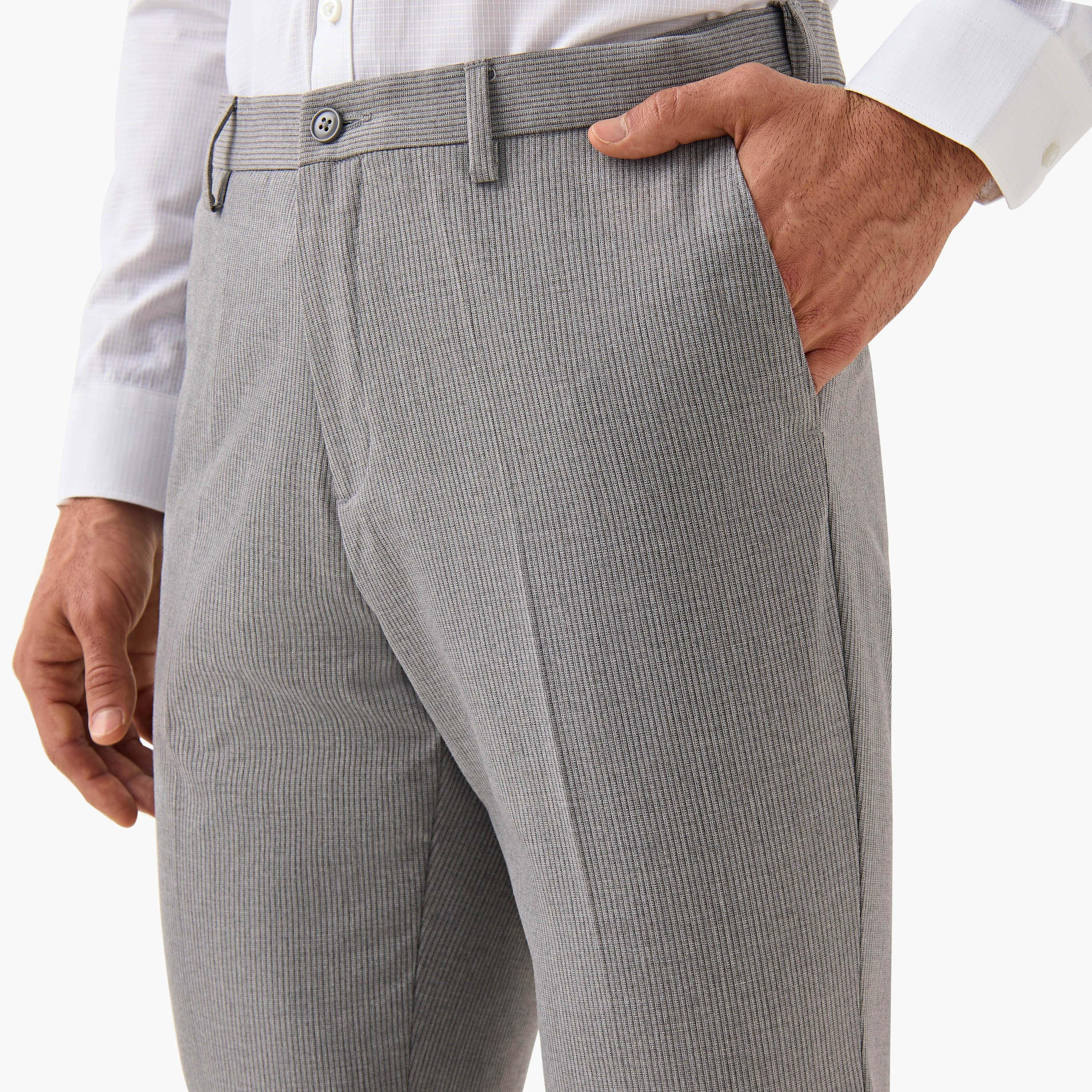 Textured Flexi Waist Slim Fit Trousers-men-clothing-bottoms-trousersandchinos-trousers-image-4
