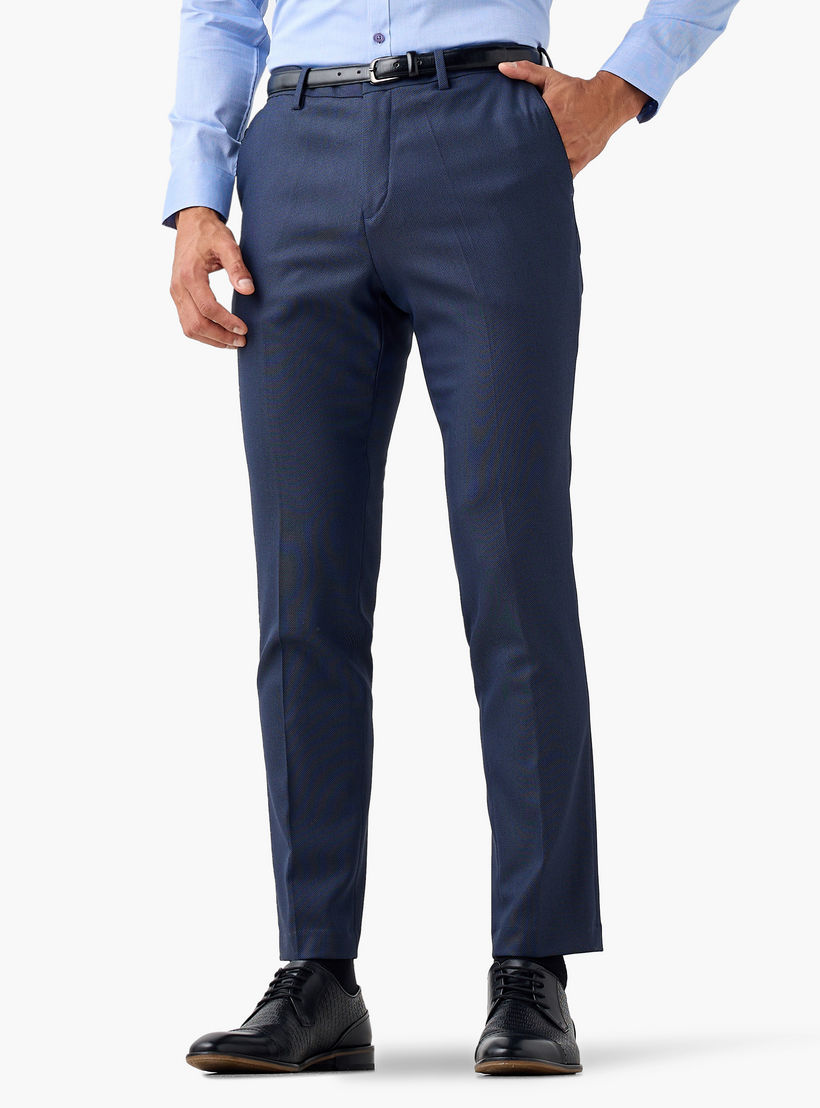 بنطلون رسمي بقصة ضيقة وحزام وخصر مرن وجيوب-men-clothing-trousersandchinos-trousers-image-1