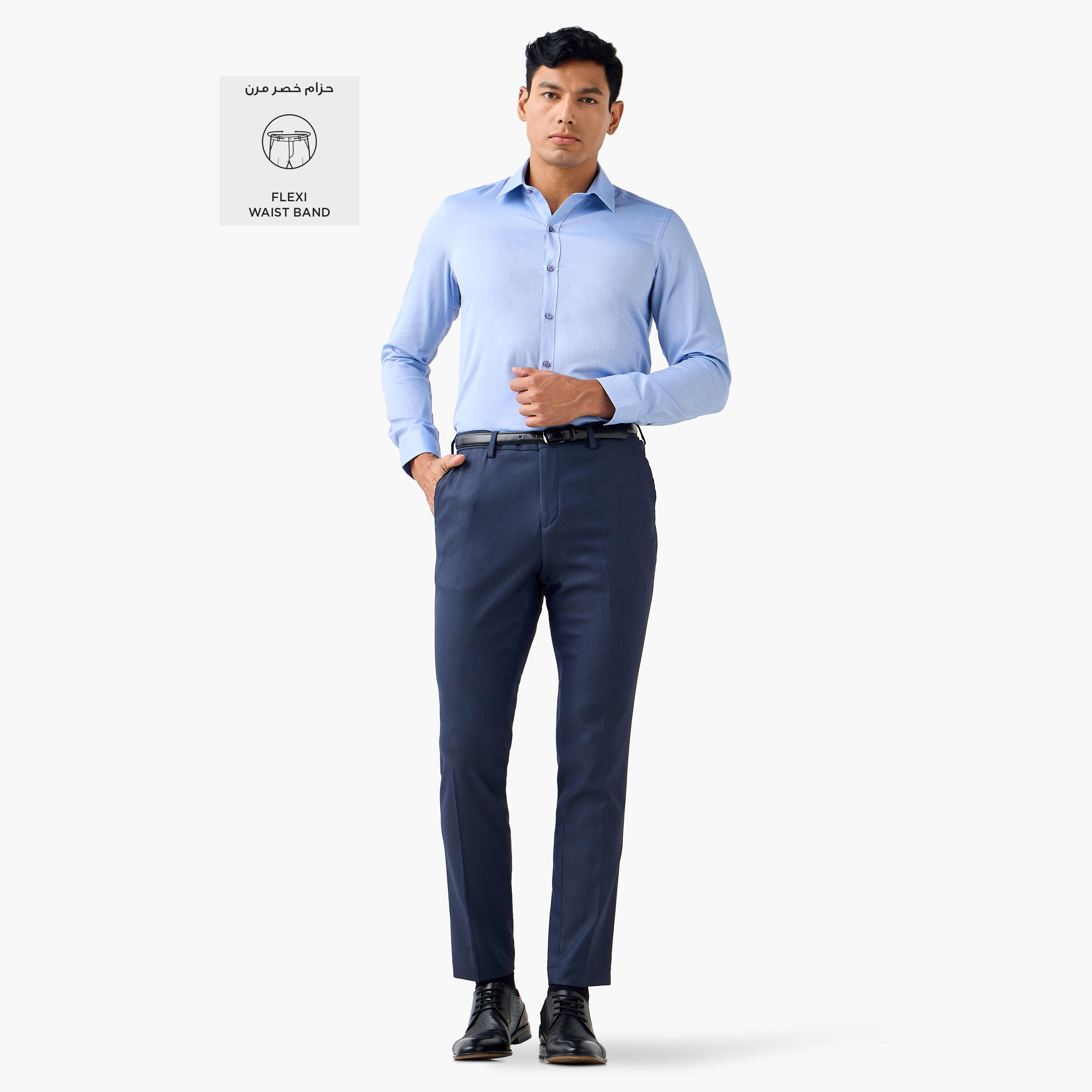 بنطلون رسمي بقصة ضيقة وحزام وخصر مرن وجيوب-men-clothing-trousersandchinos-trousers-image-2