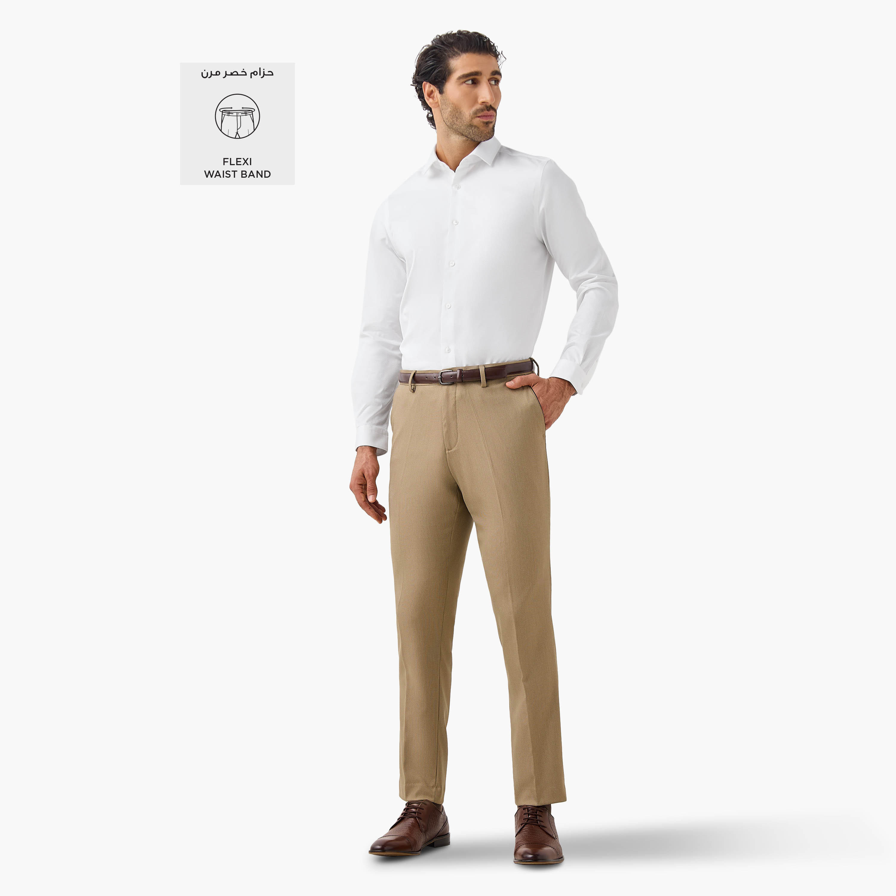 بنطلون رسمي بقصة ضيقة وحزام وخصر مرن وجيوب-men-clothing-trousersandchinos-trousers-image-2