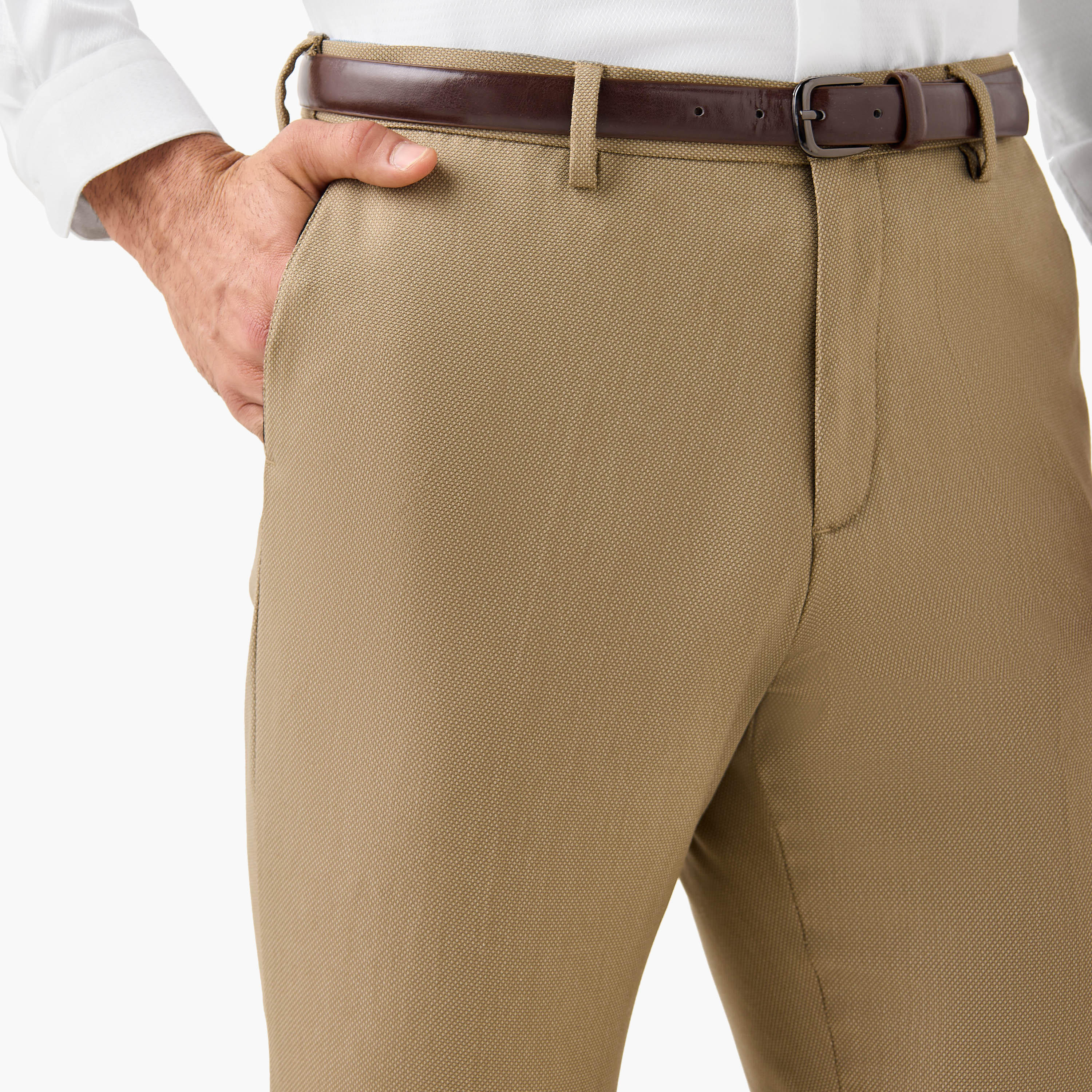 Slim Fit Belted Flexi Waist Formal Trousers with Pockets-men-clothing-bottoms-trousersandchinos-trousers-image-4