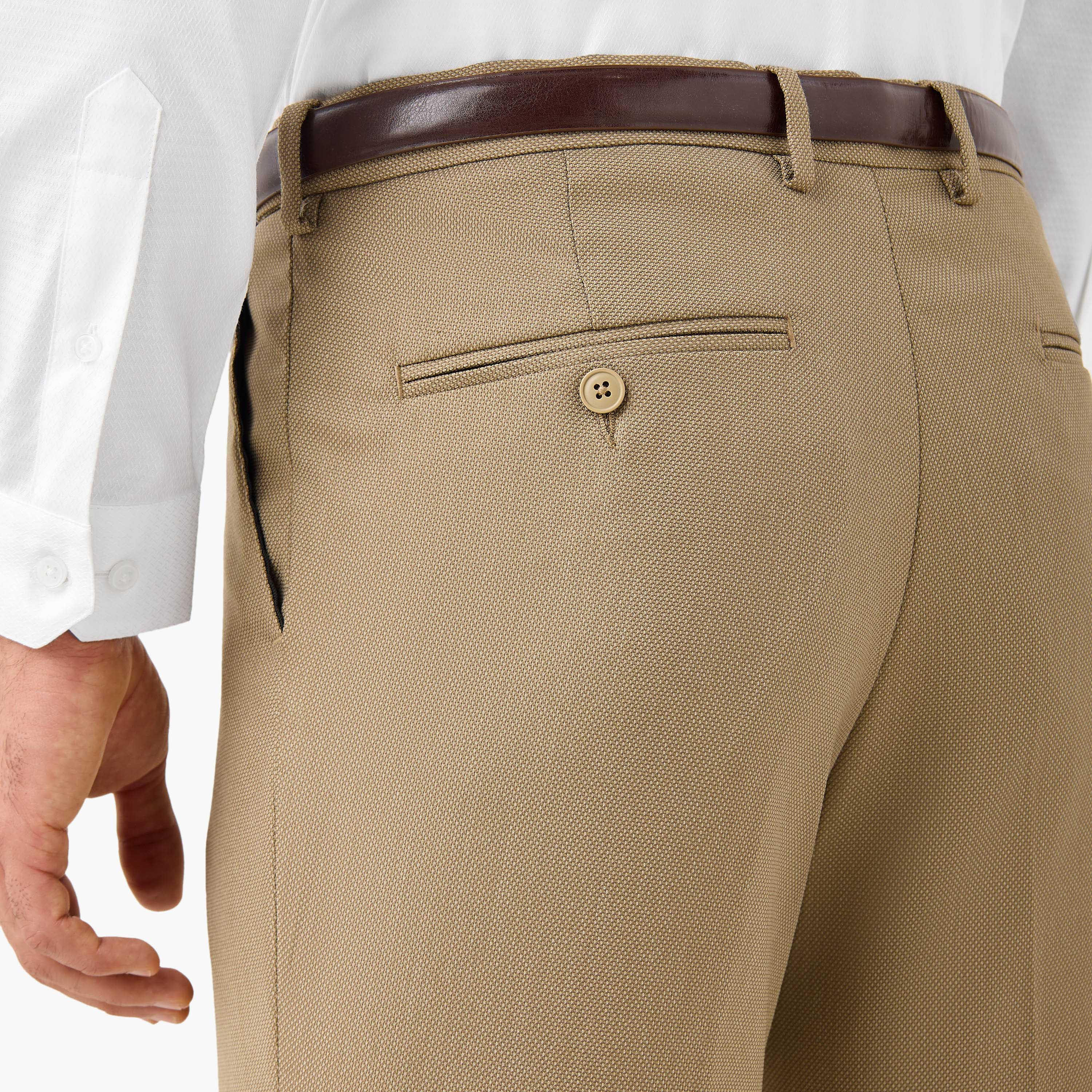 Slim Fit Belted Flexi Waist Formal Trousers with Pockets-men-clothing-bottoms-trousersandchinos-trousers-image-5