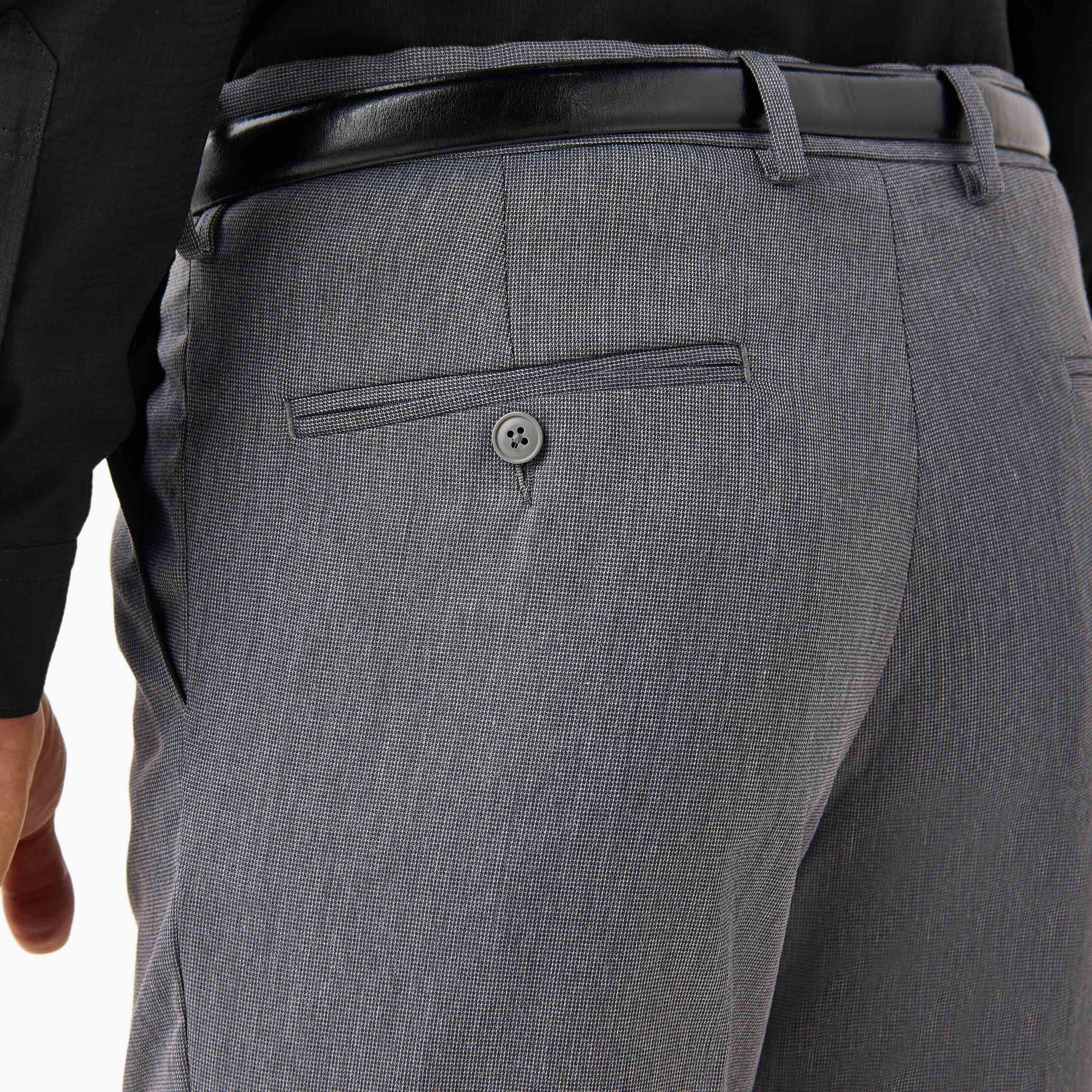 Slim Fit Belted Flexi Waist Formal Trousers with Pockets-men-clothing-bottoms-trousersandchinos-trousers-image-5
