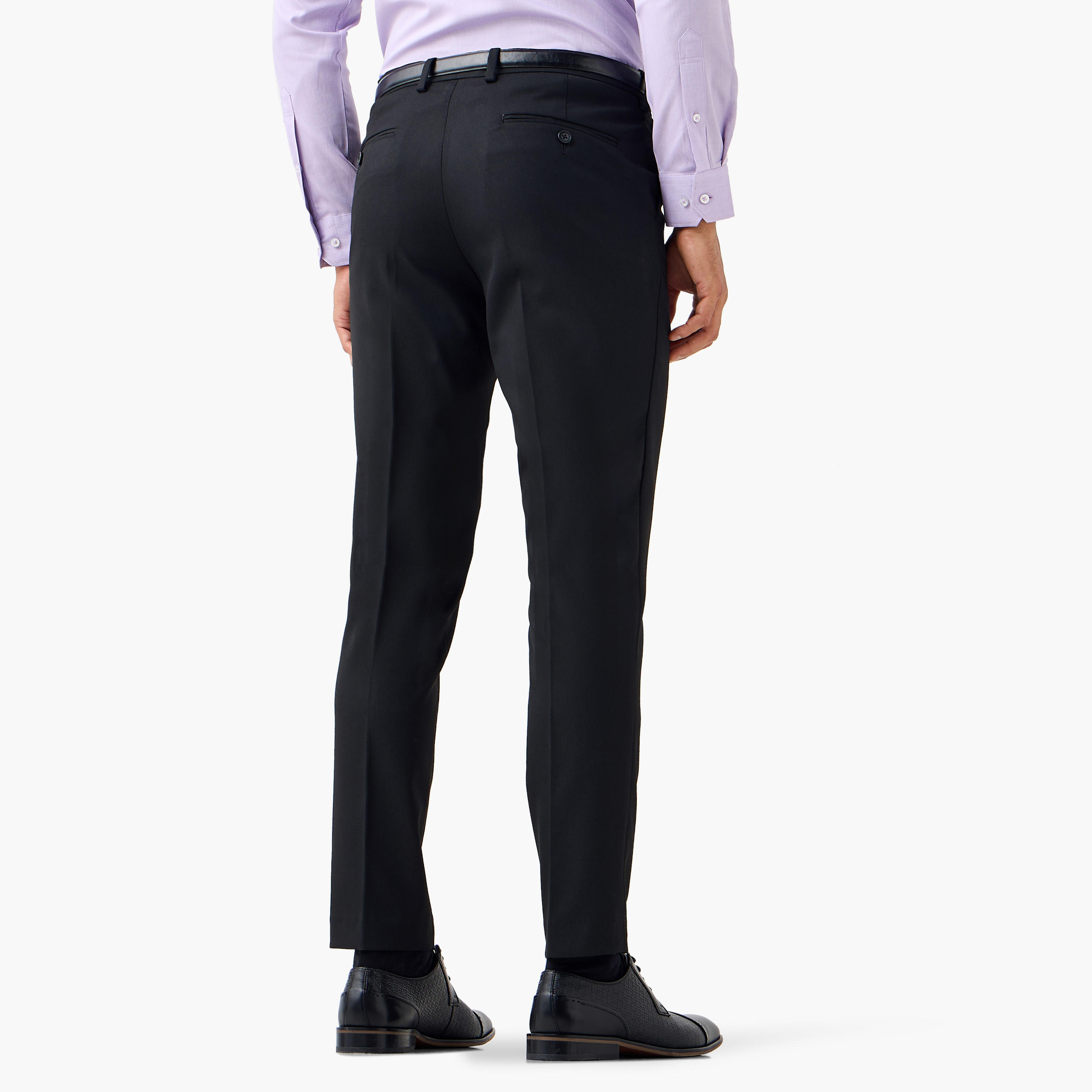 Slim Fit Belted Flexi Waist Formal Trousers with Pockets-men-clothing-bottoms-trousersandchinos-trousers-image-3