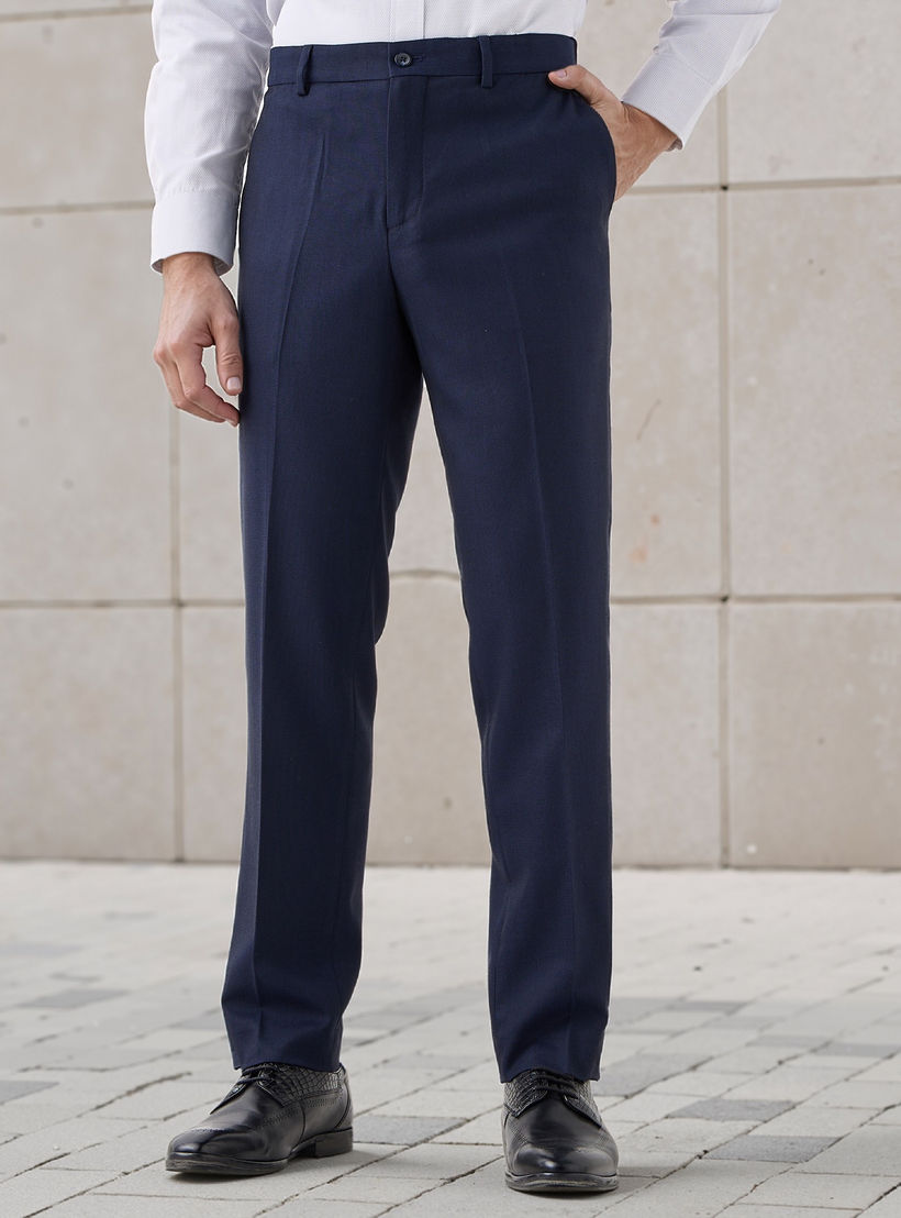بنطلون رسمي بقصة ضيقة وخصر مرن وجيوب-men-clothing-bottoms-trousersandchinos-trousers-image-1