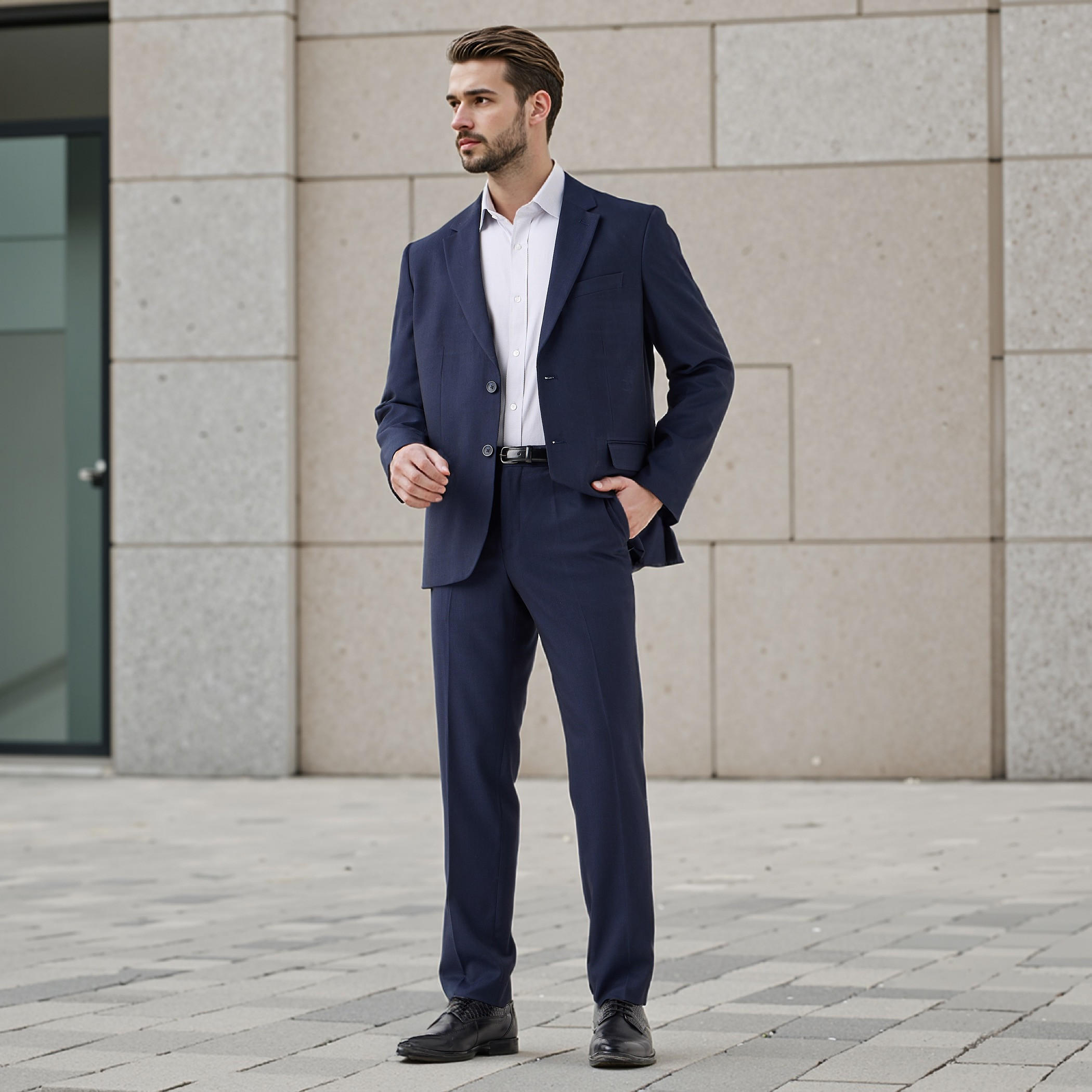 Slim Fit Flexi Waist Formal Trousers with Pockets-men-clothing-bottoms-trousersandchinos-trousers-image-2