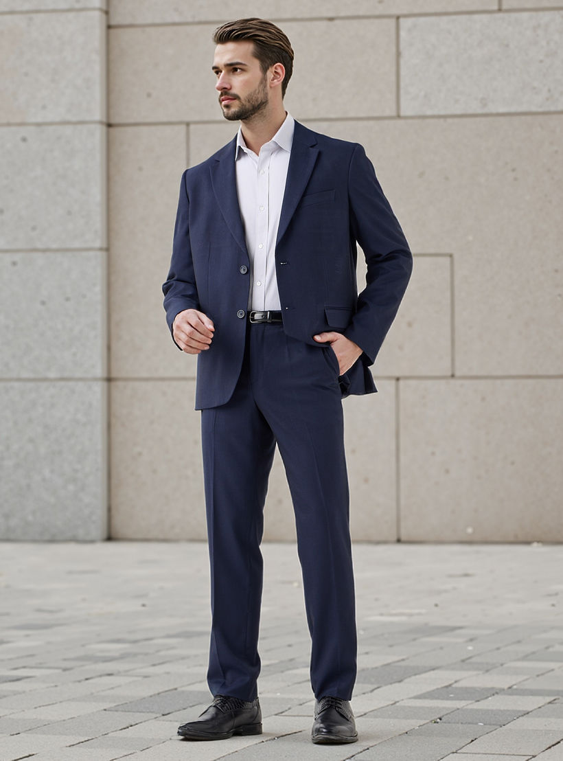 بنطلون رسمي بقصة ضيقة وخصر مرن وجيوب-men-clothing-bottoms-trousersandchinos-trousers-image-2