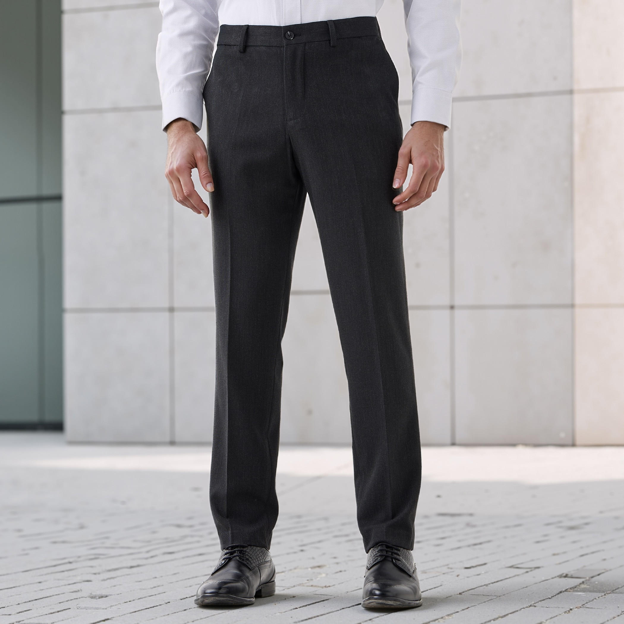 Slim Fit Flexi Waist Formal Trousers with Pockets-men-clothing-bottoms-trousersandchinos-trousers-image-1