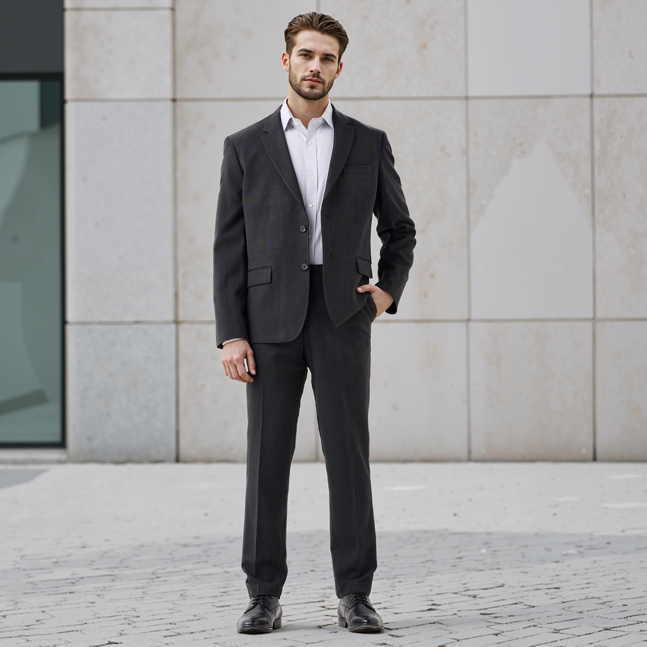 Slim Fit Flexi Waist Formal Trousers with Pockets-men-clothing-bottoms-trousersandchinos-trousers-image-2