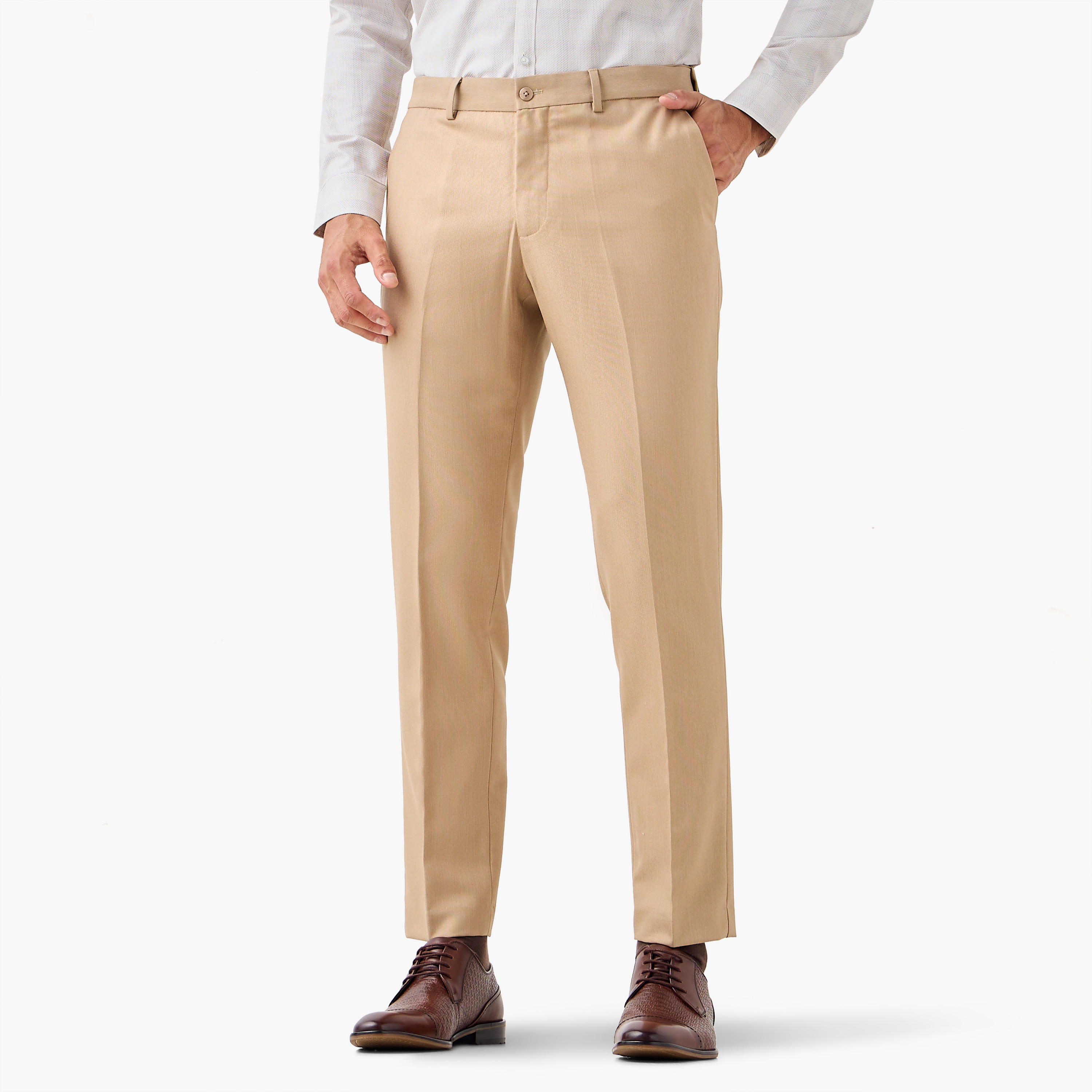 بنطلون رسمي بقصة ضيقة وخصر مرن وجيوب-men-clothing-bottoms-trousersandchinos-trousers-image-1